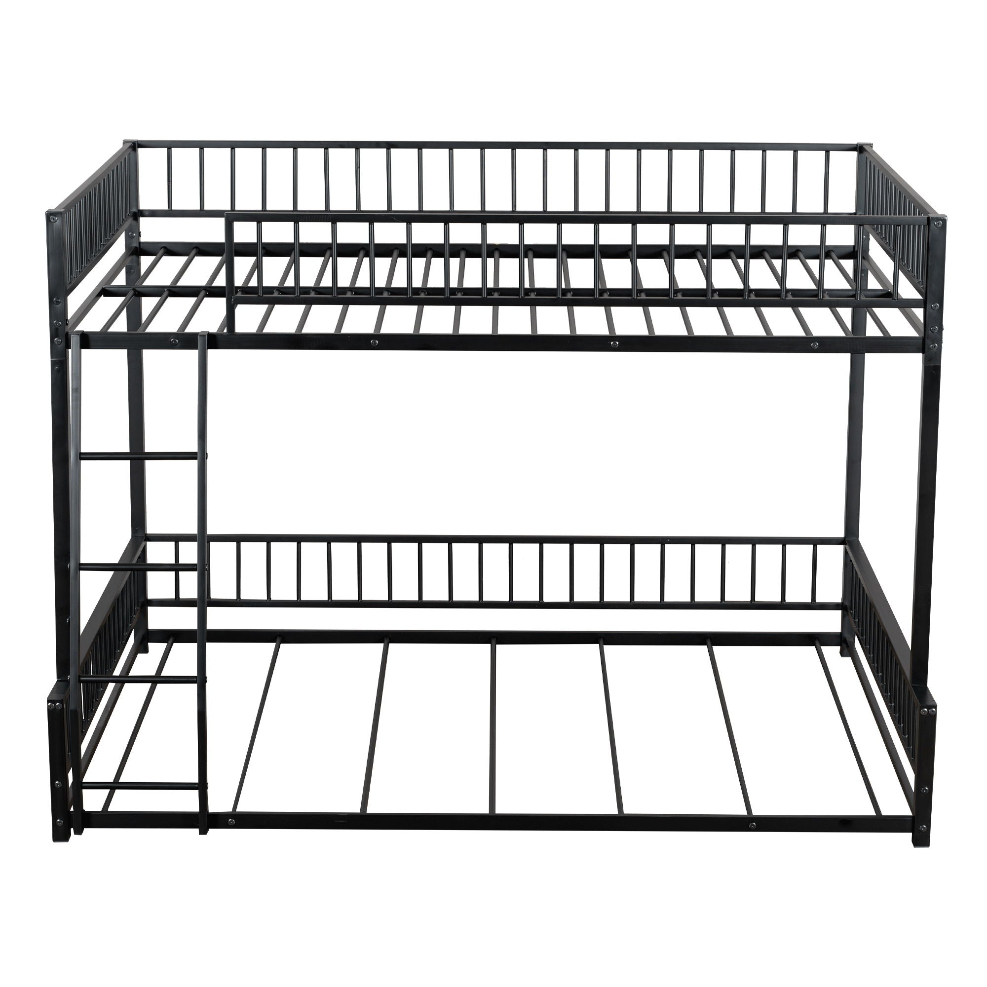 Bunk Bed Frame With Ladder And Safety Guardrails