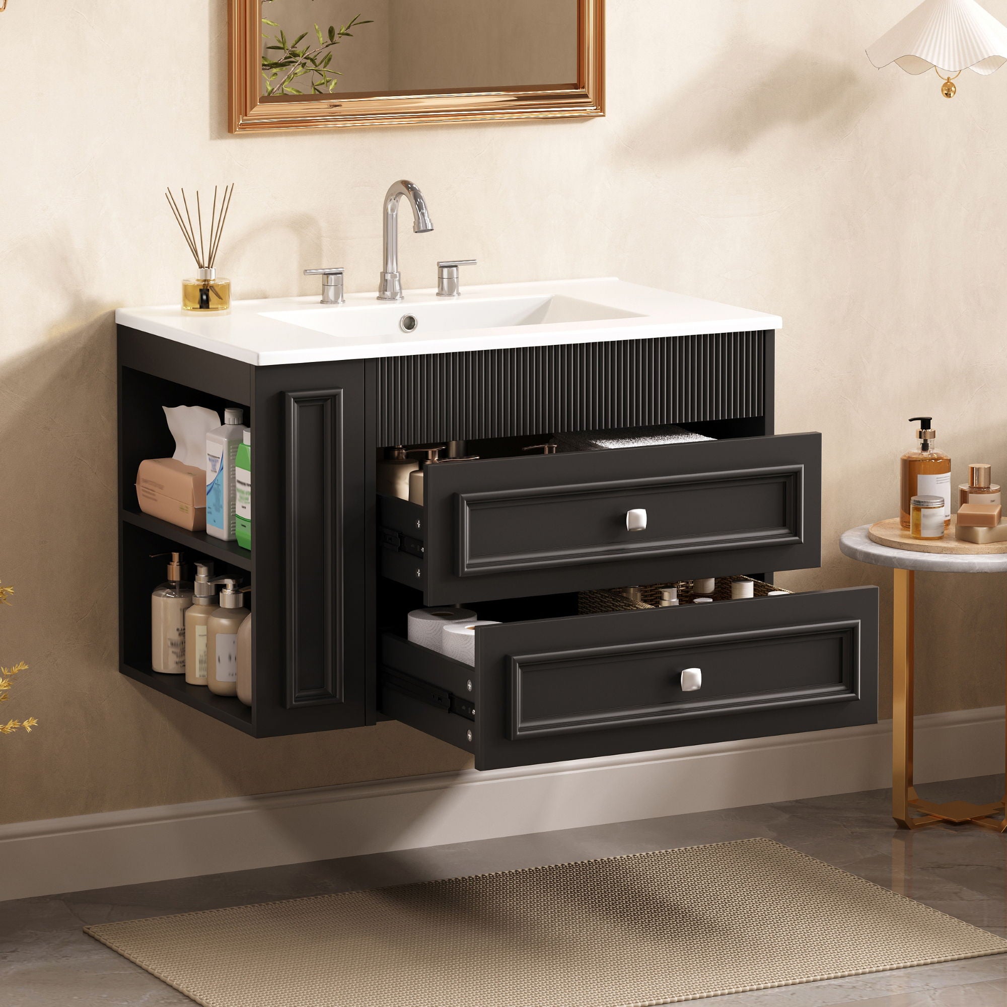 Wall Mounted Bathroom Vanity With 2 Drawers, Sink, Floating Storage Unit