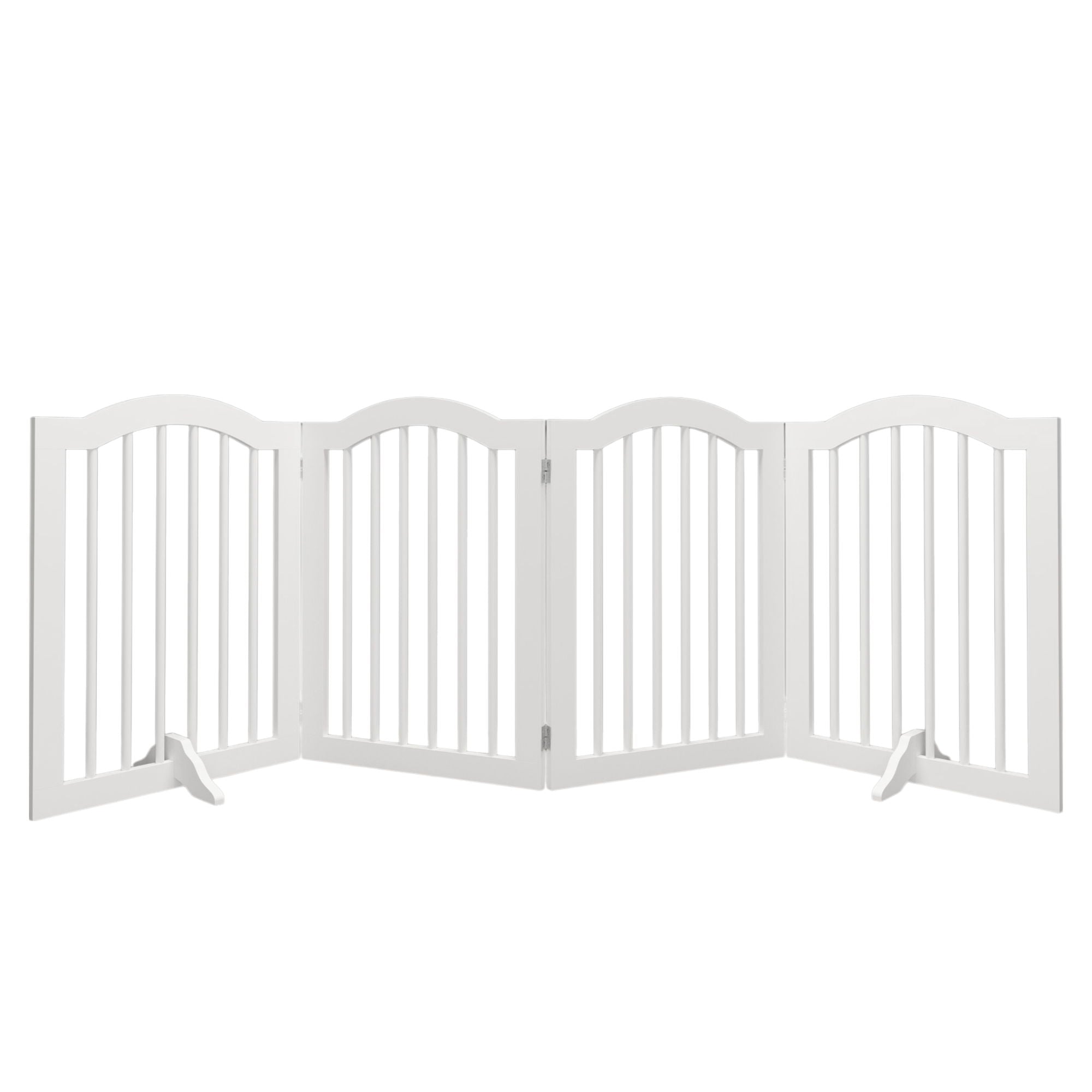 4 Panel Freestanding Pet Gate With Foldable Design And Support Feet - White
