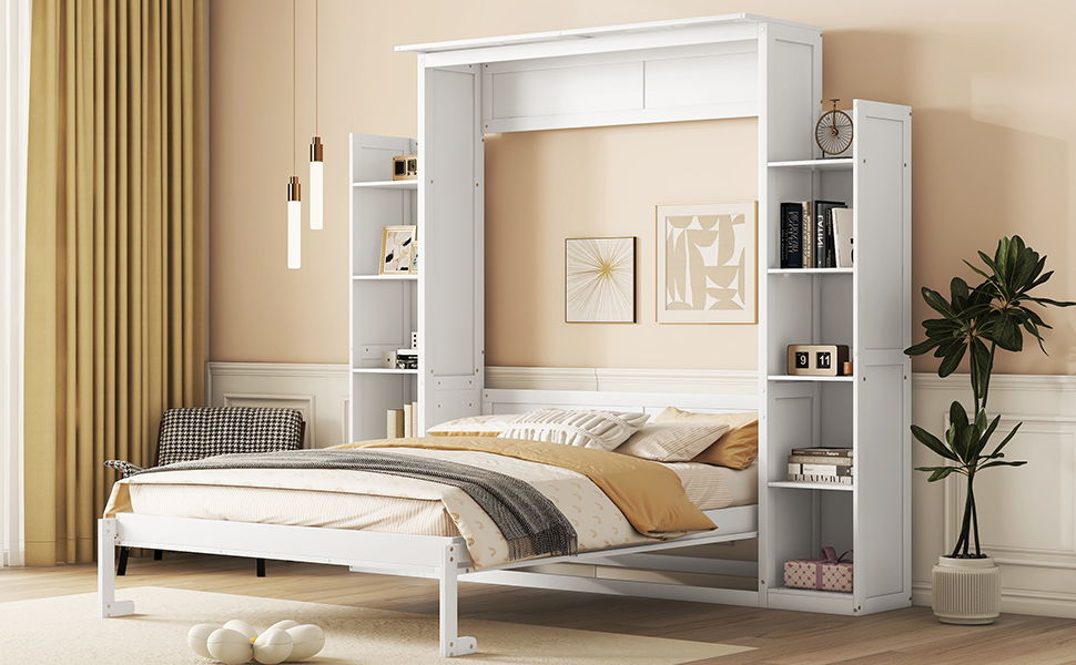 Wall Murphy Bed With Shelves And LED Lights