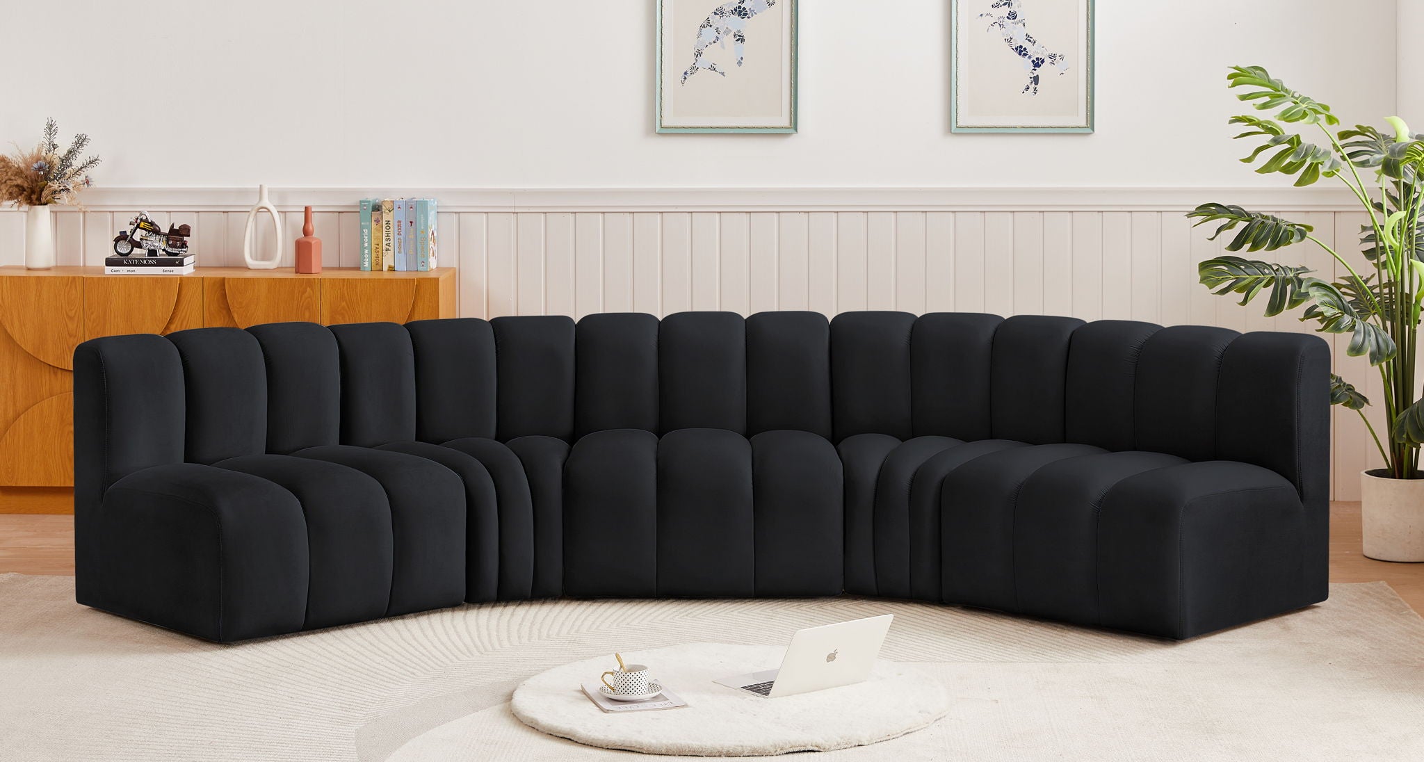 Arc - Velvet 5 Piece U-Shaped Modular Sofa
