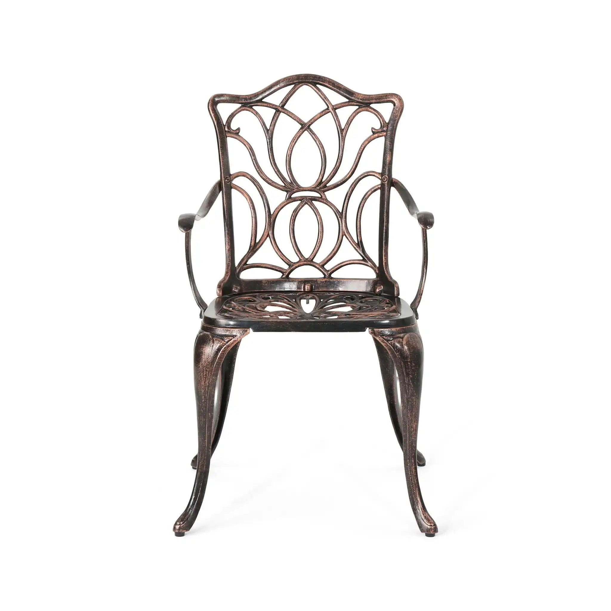 Outdoor Dining Chair With Floral Design And Curved Saber Legs (Set of 2) - Copper
