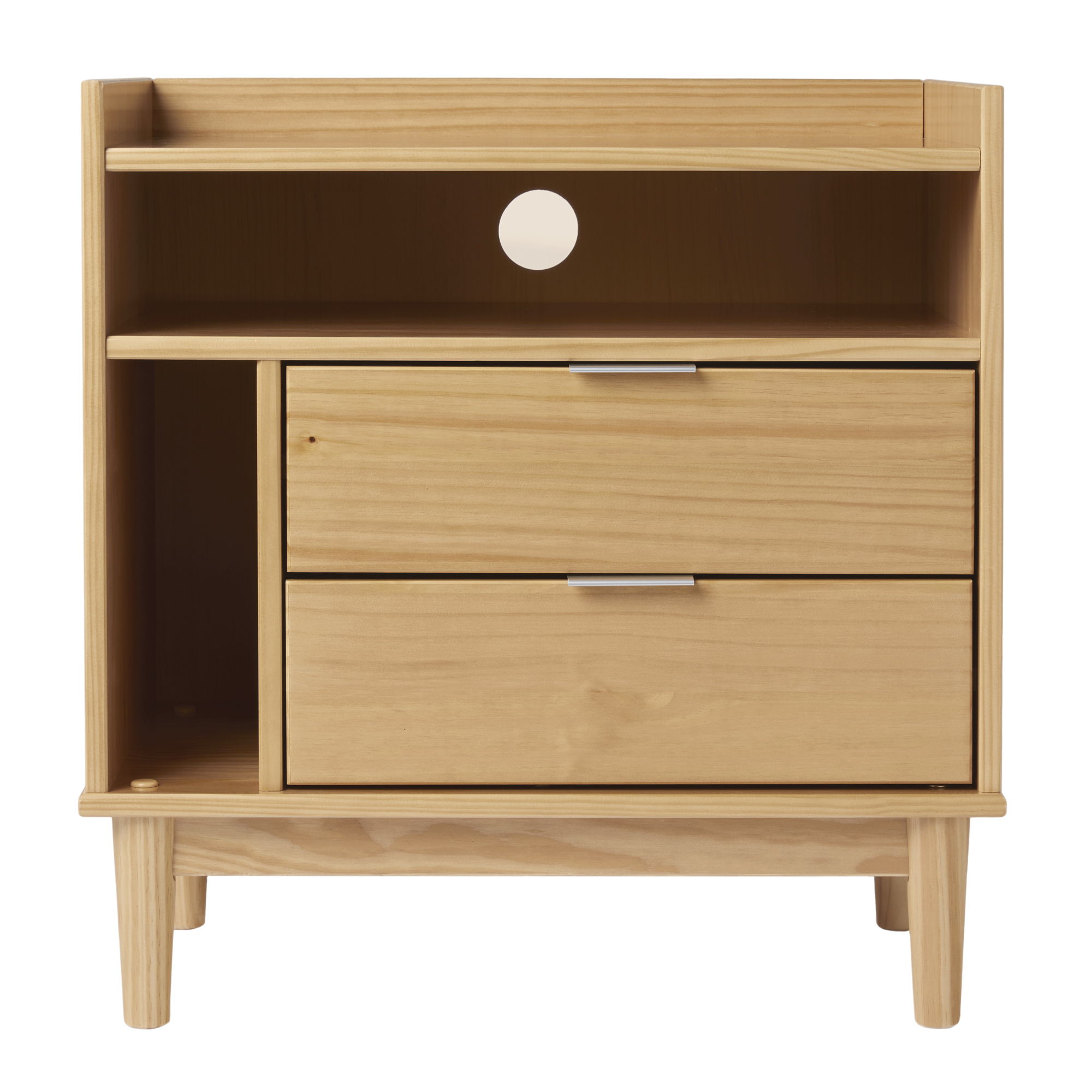 Mid-Century Modern Solid Wood 2 Drawer Gallery Nightstand