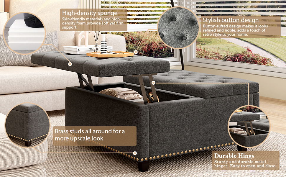 Large Square Storage Ottoman With 2 Storage Doors