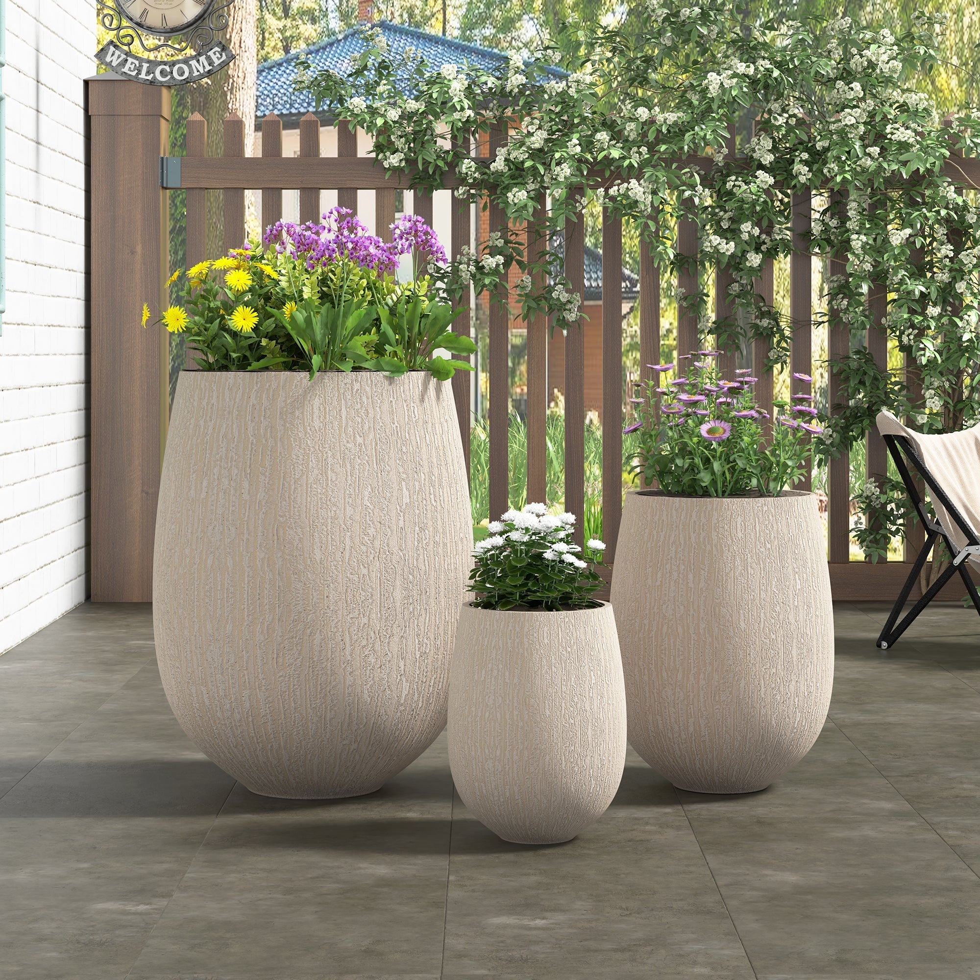 U_Style Egg-Shaped Lightweight MGO Outdoor Planter Set of 3
