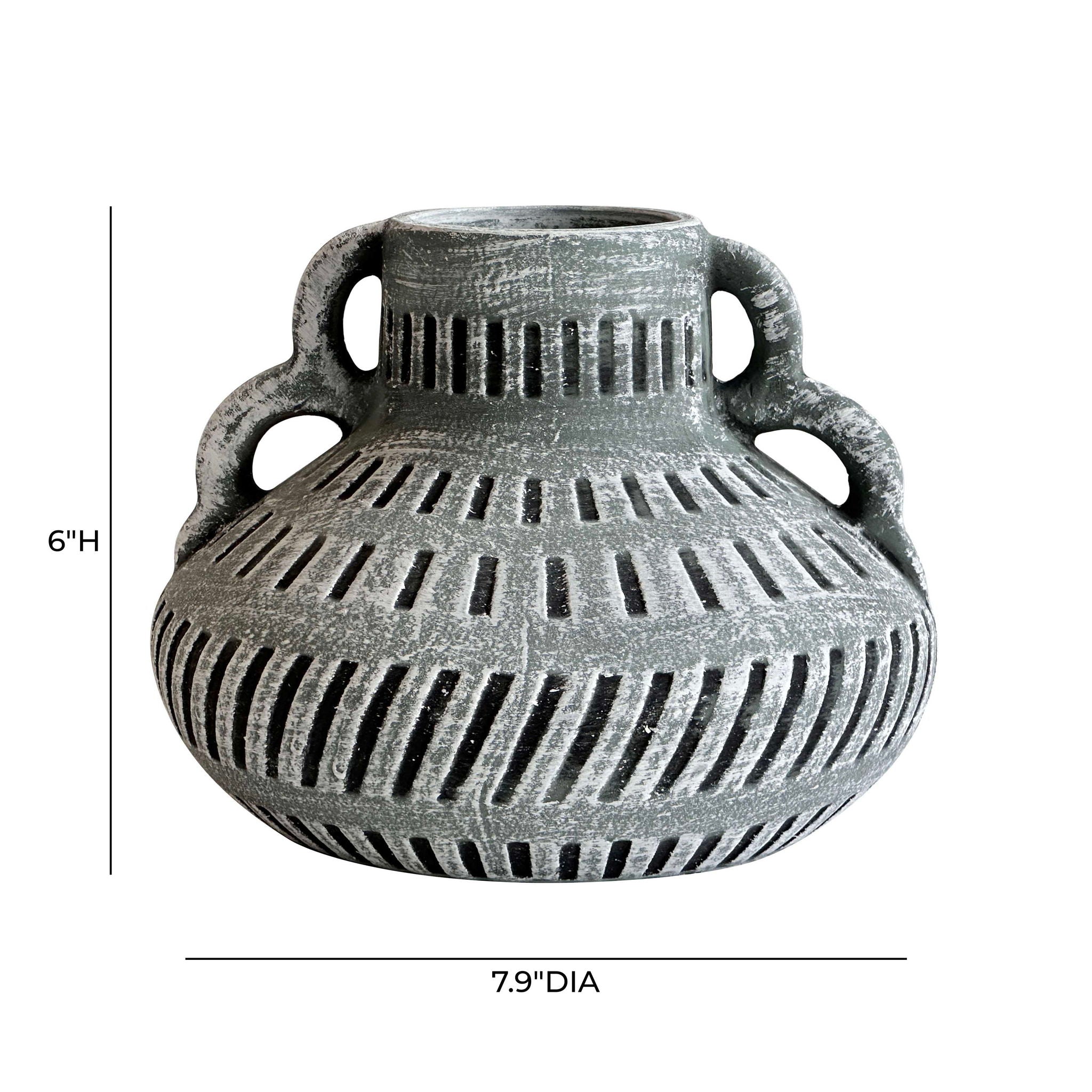 Earthenware - Aztec Wide Flower Vase - Blue