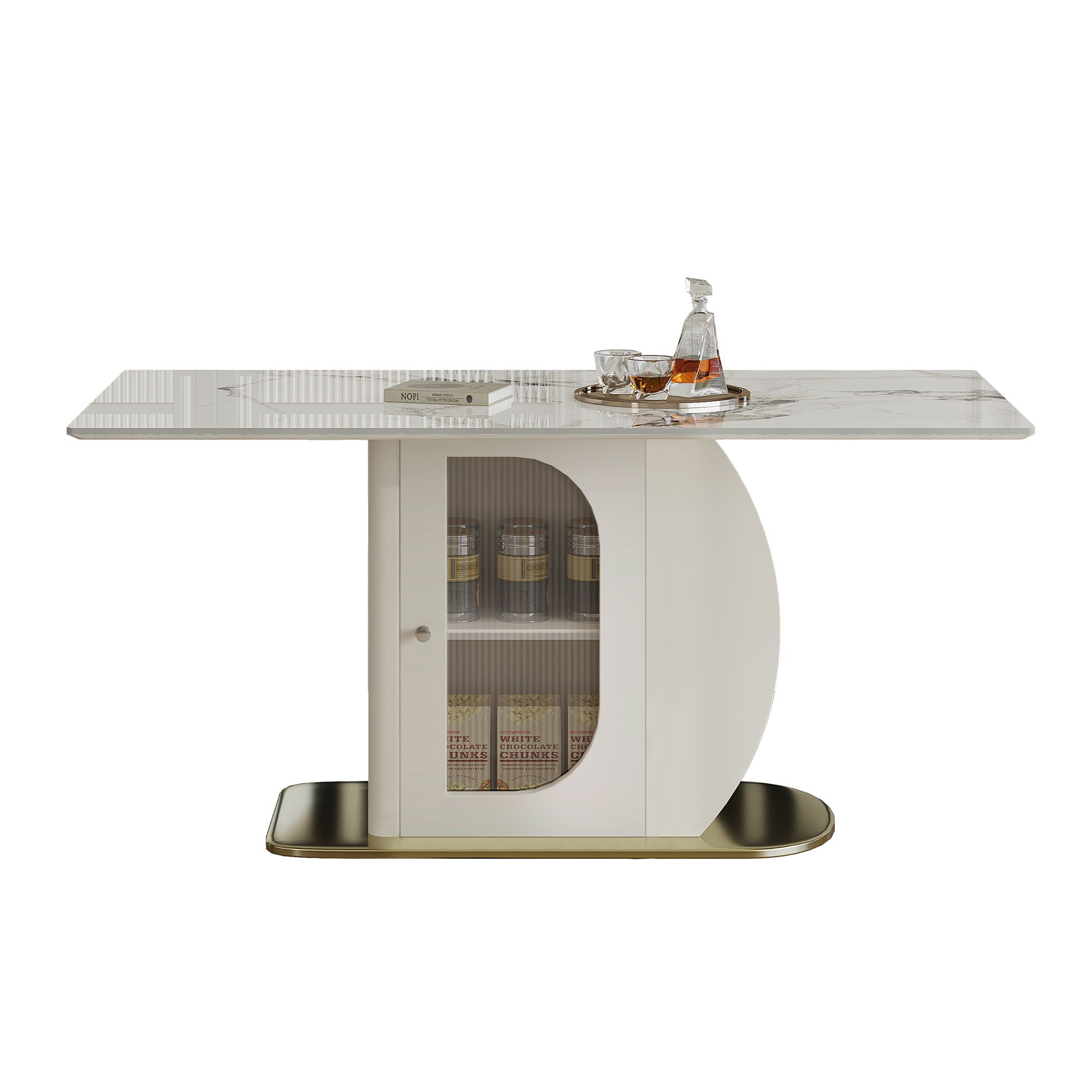 Dining Table For 4 - 6 People, Storage Shelf - White