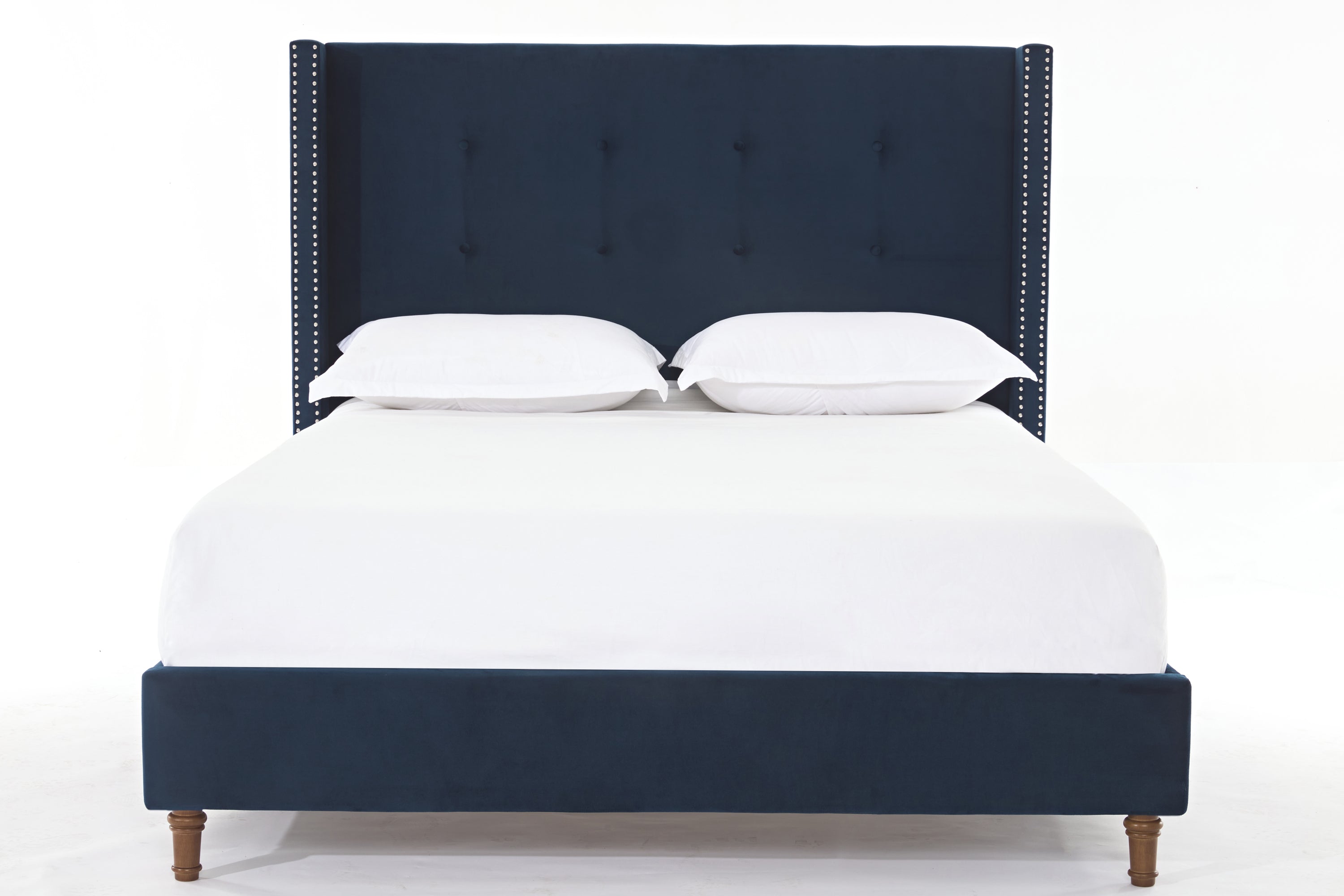 Luxury Wingback Upholstered Bed Frame – King or Queen Sizes, Ivory or Navy Fabric