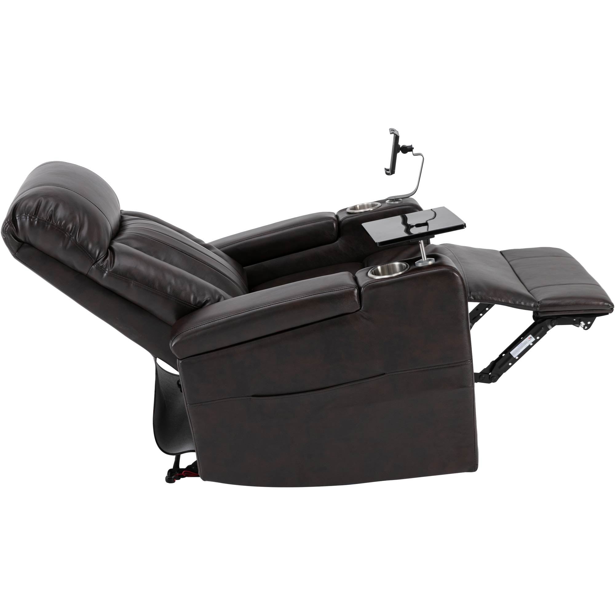 Power Recliner With Storage Arms, Cupholders, Swivel Tray Table And Cell Phone Stand - Brown - Best Buy Furniture