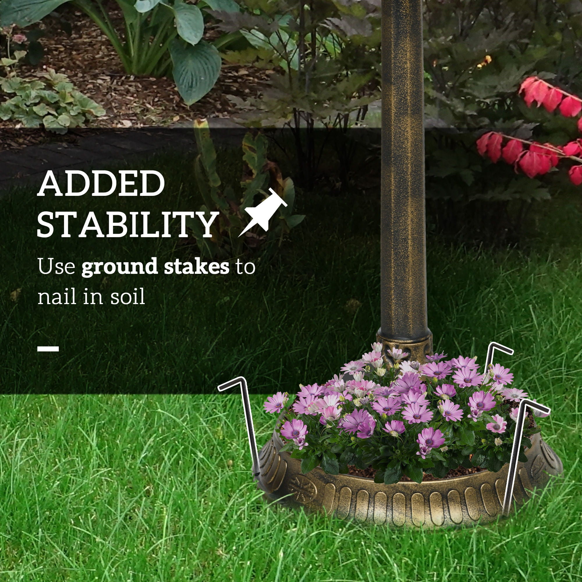 Outsunny - Antique Bird Bath With Pedestal Flower Planter Base, Vintage Style Decorative Birdbath, Bird Feeder Bowl & Planter Decoration Yard Statue - Bronze