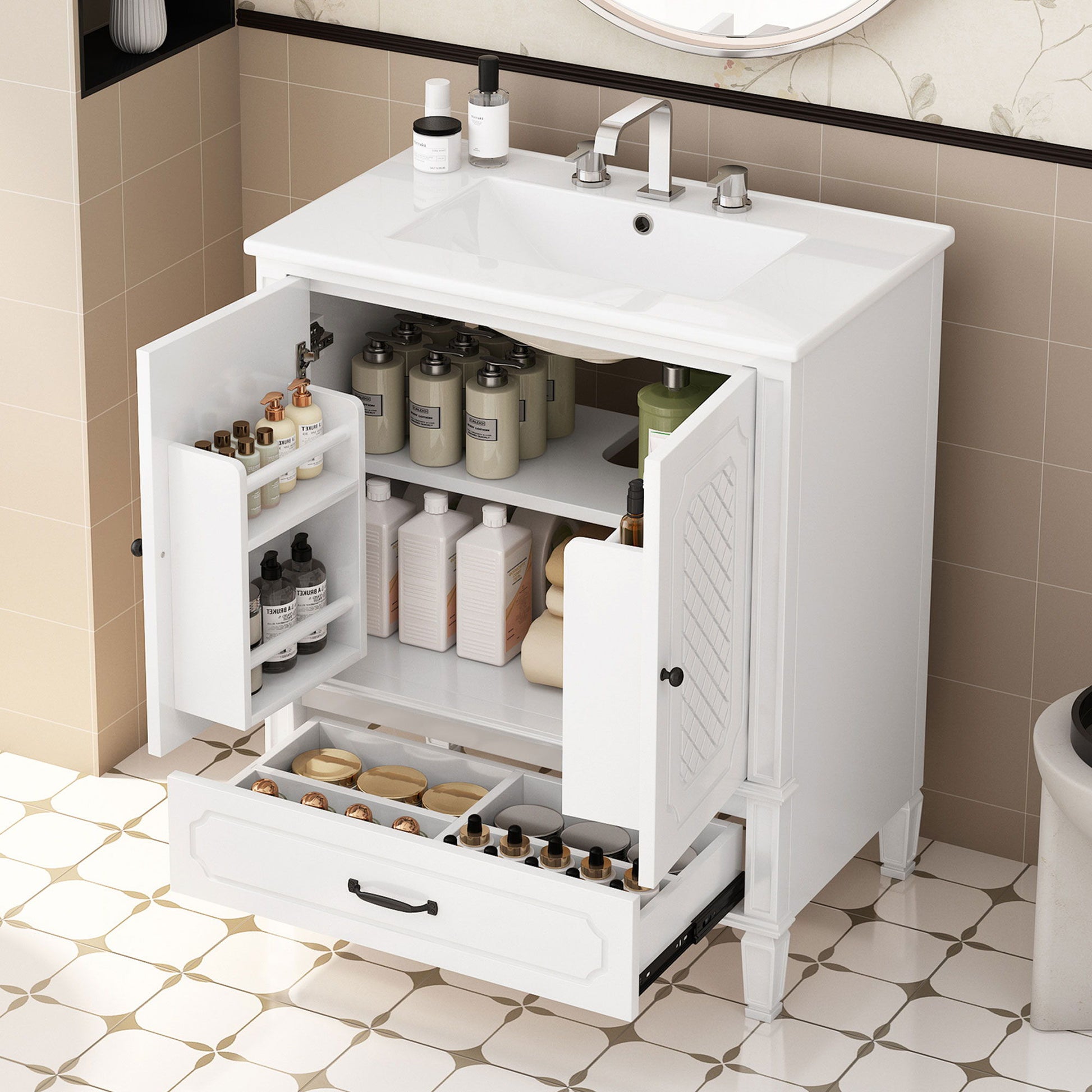 Vintage Style Bathroom Vanity With Sink, Multi Functional Storage, Soft-Closing Door - Best Buy Furniture