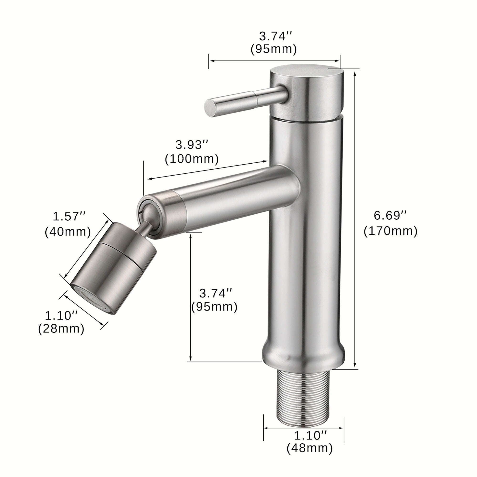 Bathroom Faucet With 2 Mode Functionality And 360 Degree Rotating Aerator Stainless Steel - Brushed Nickel