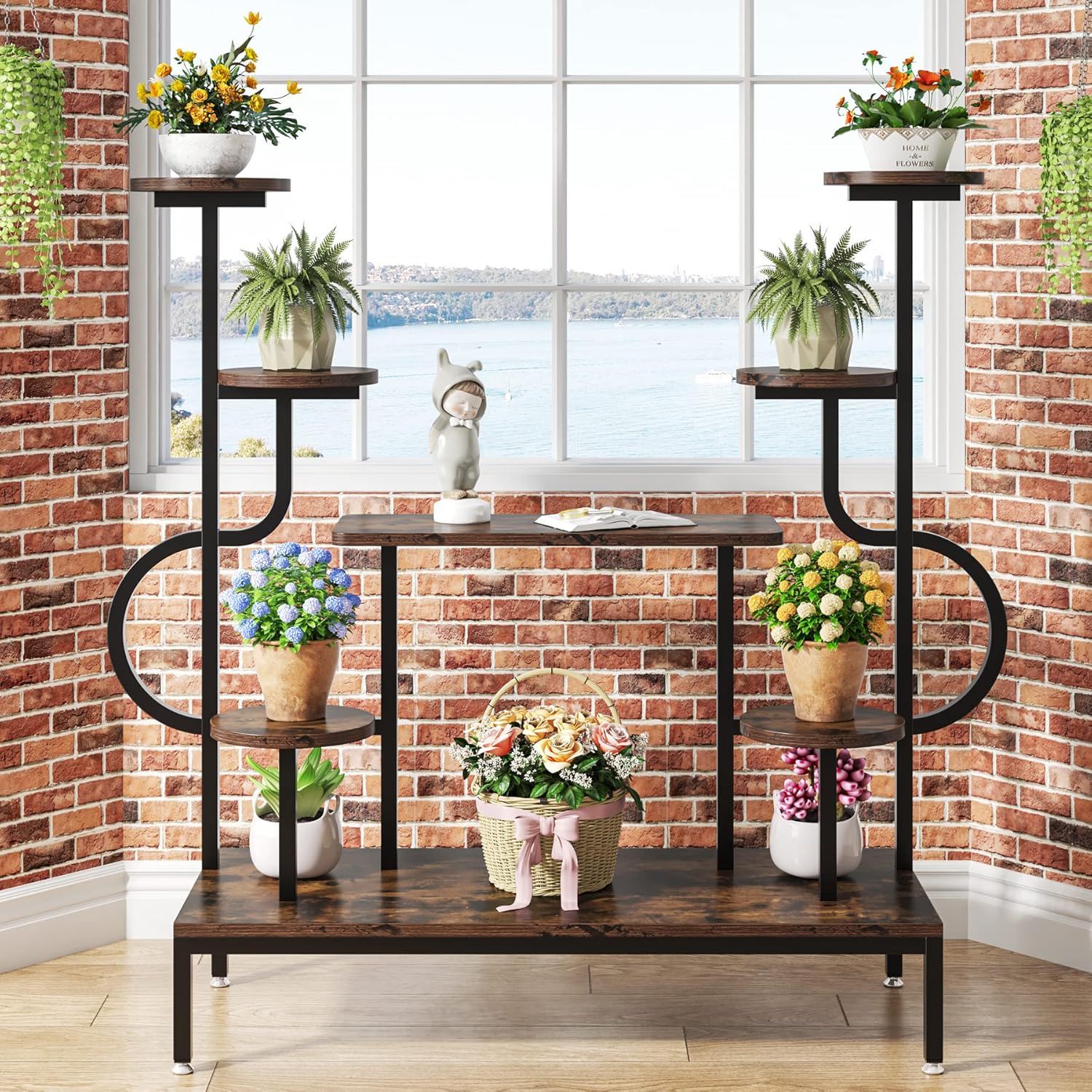 8 Tier Plant Stand With Round And Square Shelves For Living Room, Patio, Balcony & Garden - Brown / Black