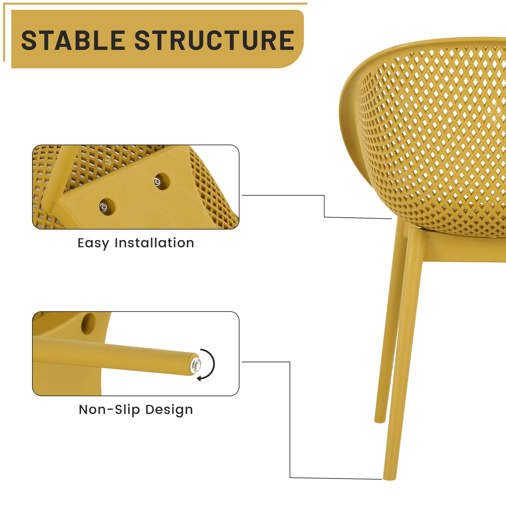 2 Piece Durable Single Chair With Mesh Hollow Out Design
