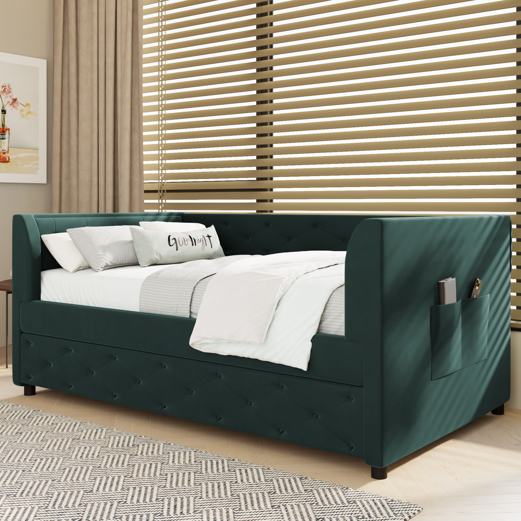Upholstered Tufted Daybed With Trundle