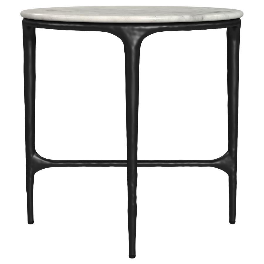 Hermas - Round Genuine Marble Top Metal End Side Table - White