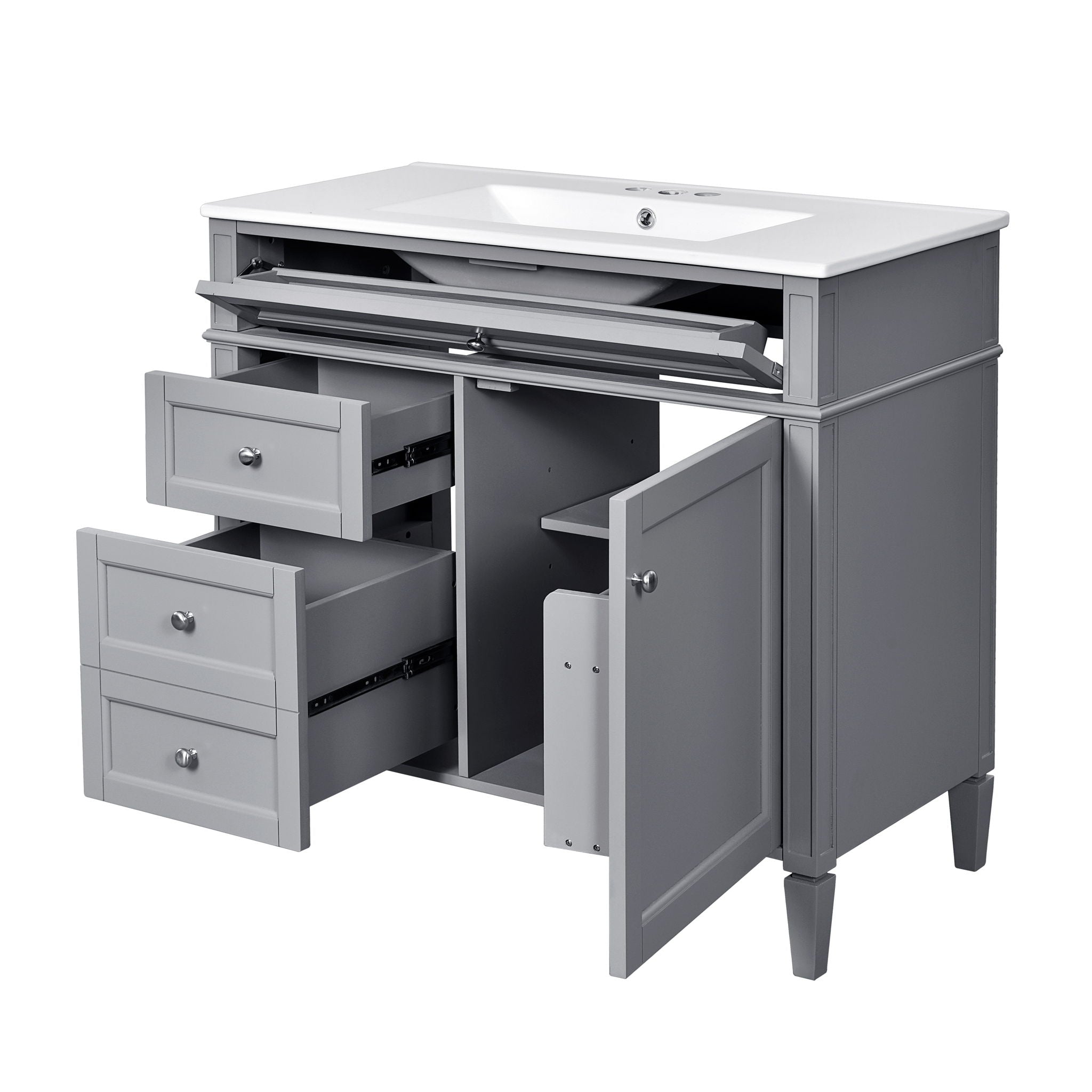 Bathroom Vanity With Mirror Cabinet, Single Sink With 2 Soft Closing Doors And 4 Drawers