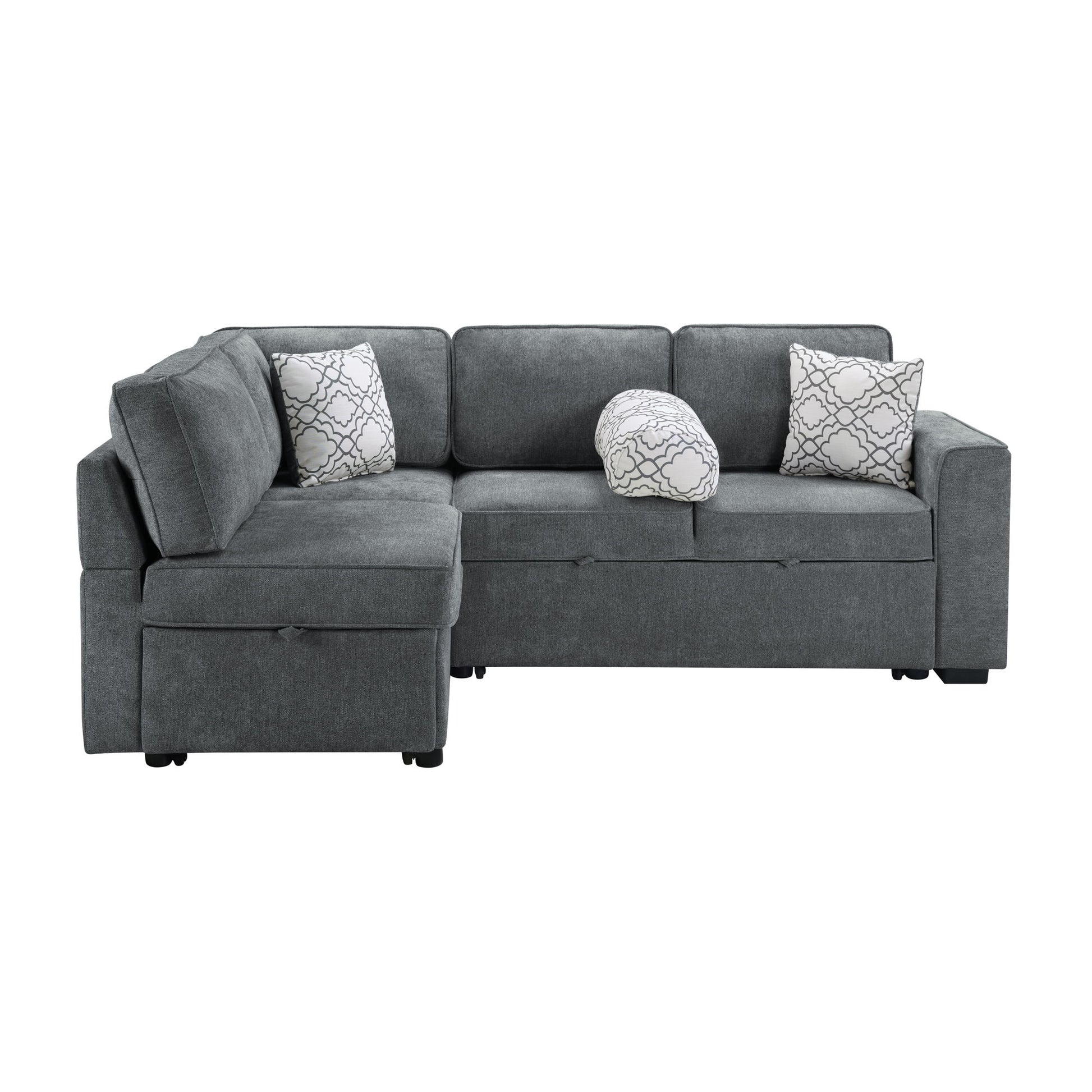 Convertible Sectional L-Shaped Sofa With Dual Pull-Out Sleepers, Flip-Top Table, USB Ports, Cup Holder & Storage - Best Buy Furniture