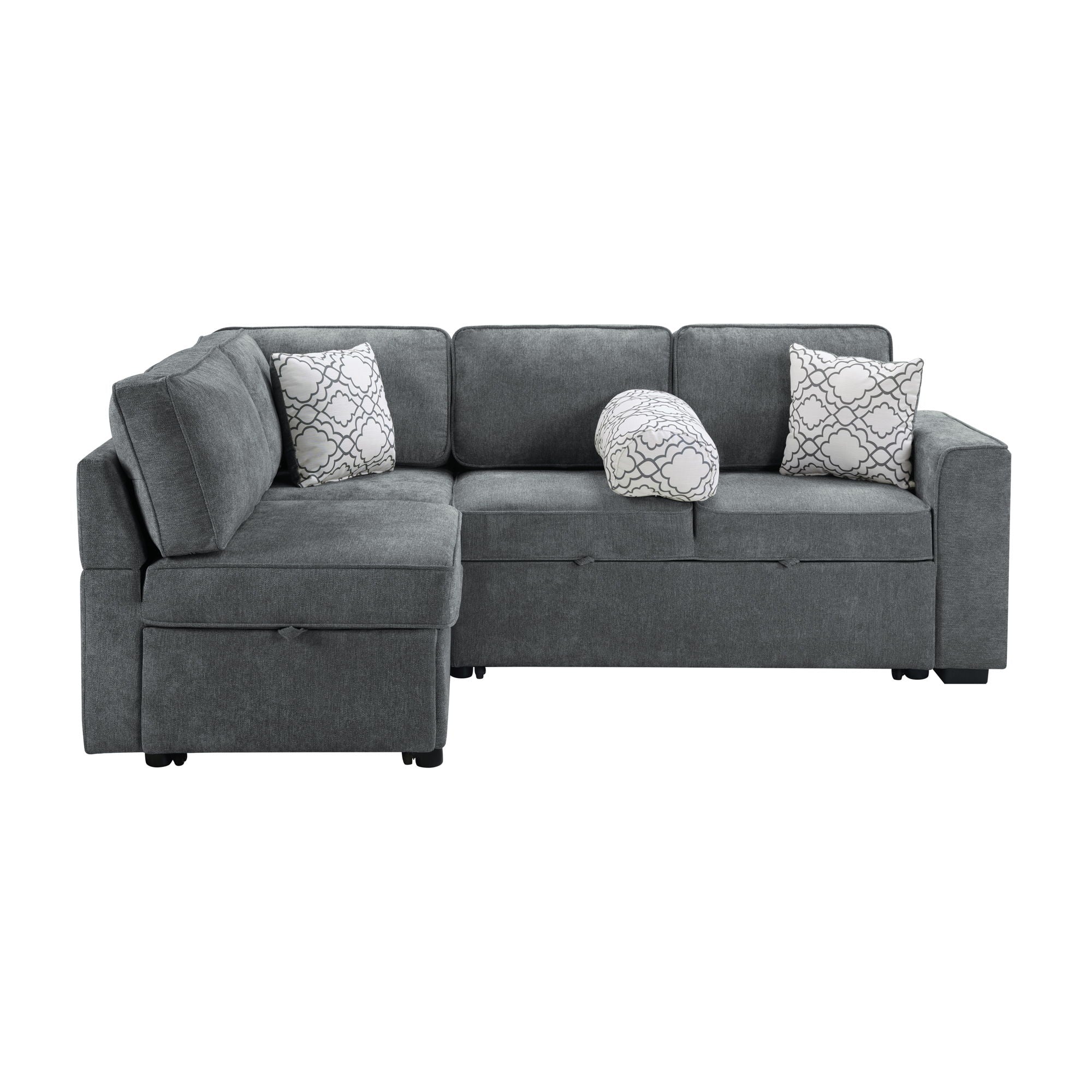 Convertible Sectional L-Shaped Sofa With Dual Pull-Out Sleepers, Flip-Top Table, USB Ports, Cup Holder & Storage - Best Buy Furniture