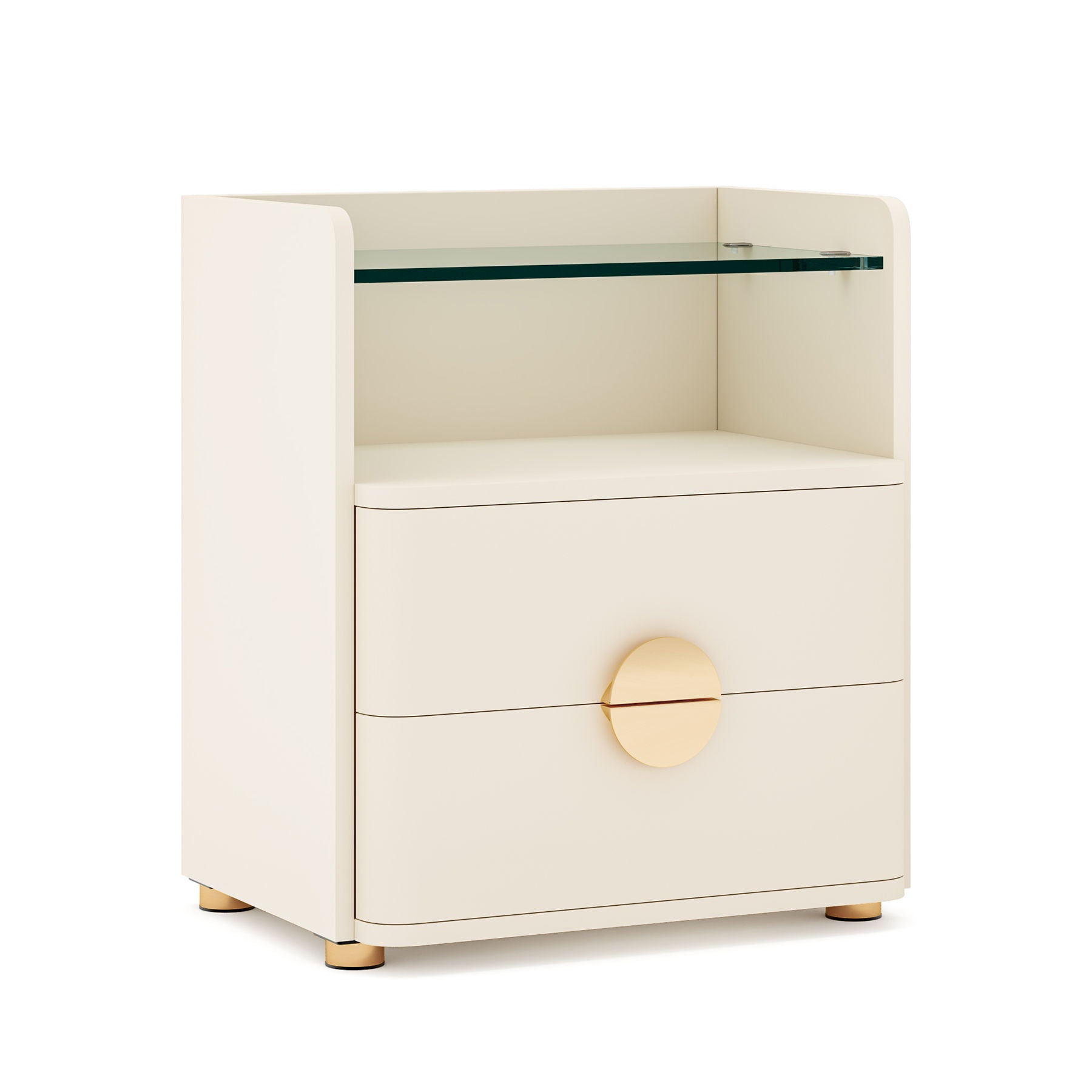 2 Drawer Nightstand With Open Shelf, Bedside Table - Beige
