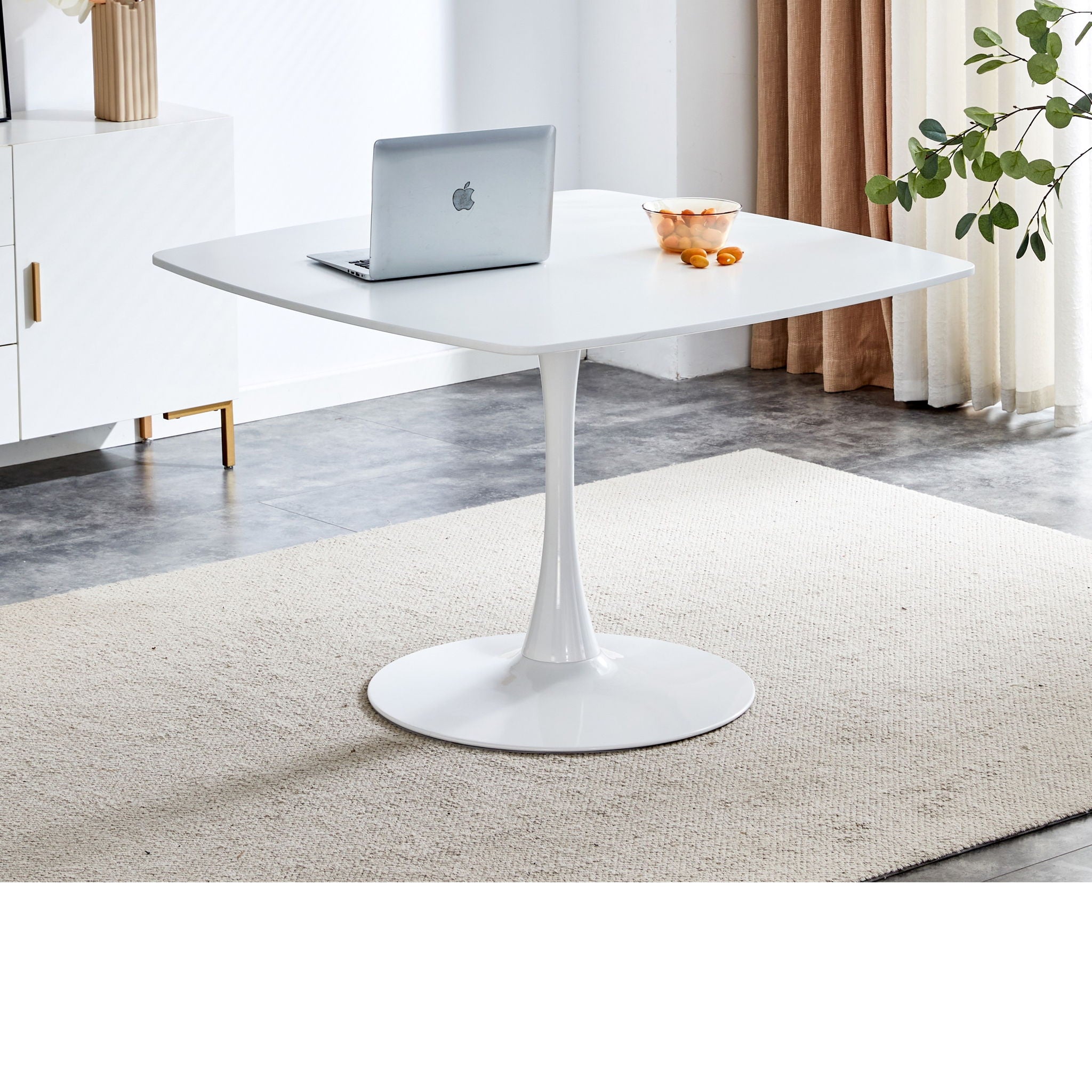 Table Mid-Century Dining Table For 4-6 People With Round MDF Table Top, Pedestal Dining Table, End Table Leisure Coffee Table