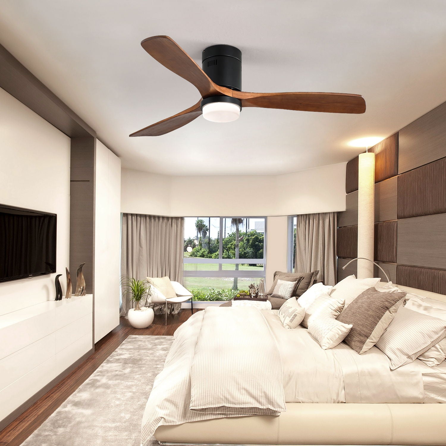 Indoor Ceiling Fan With Lights, Reversible DC Motor, Remote Control - Black