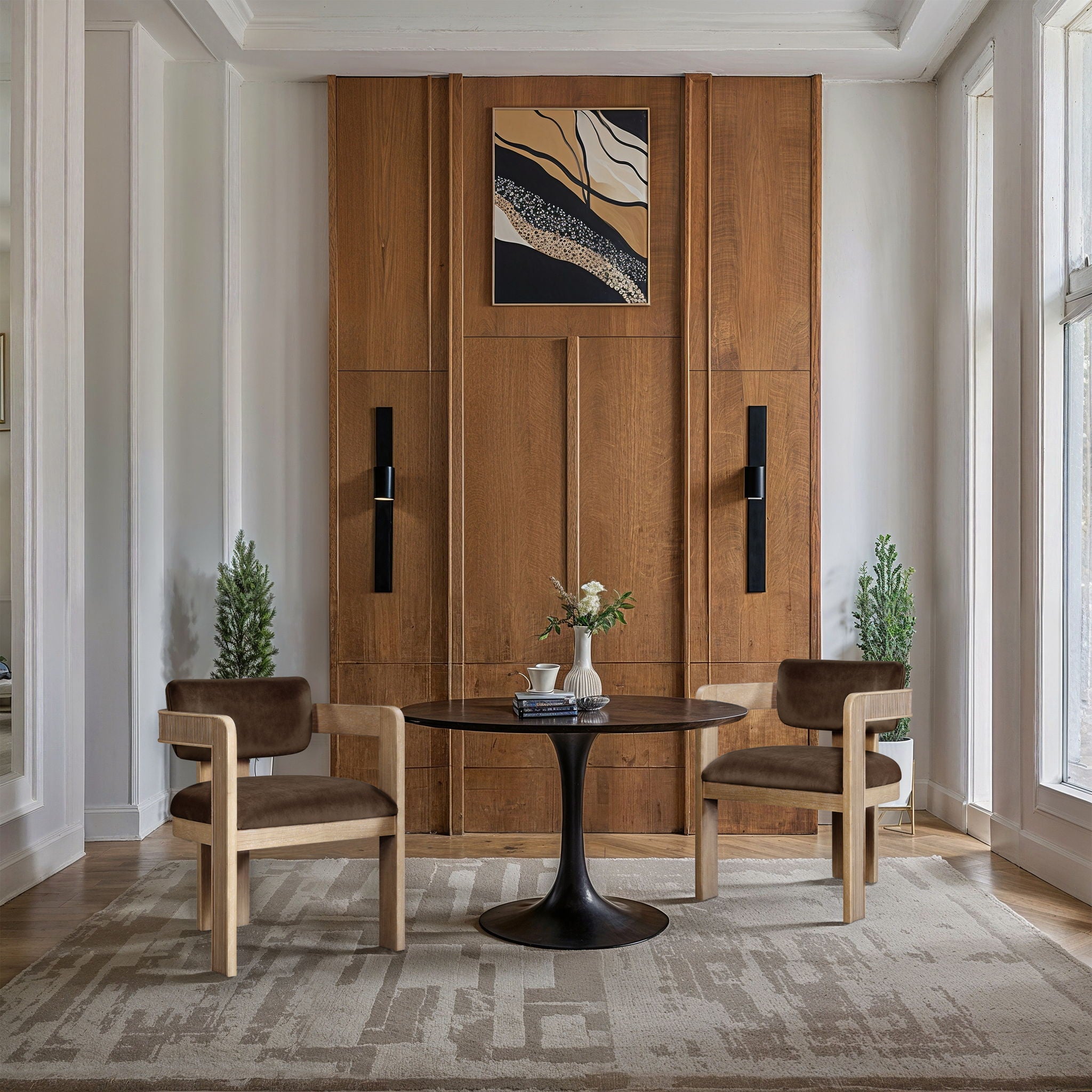 Sacha - Velvet Dining Chair With Natural Base (Set of 2)