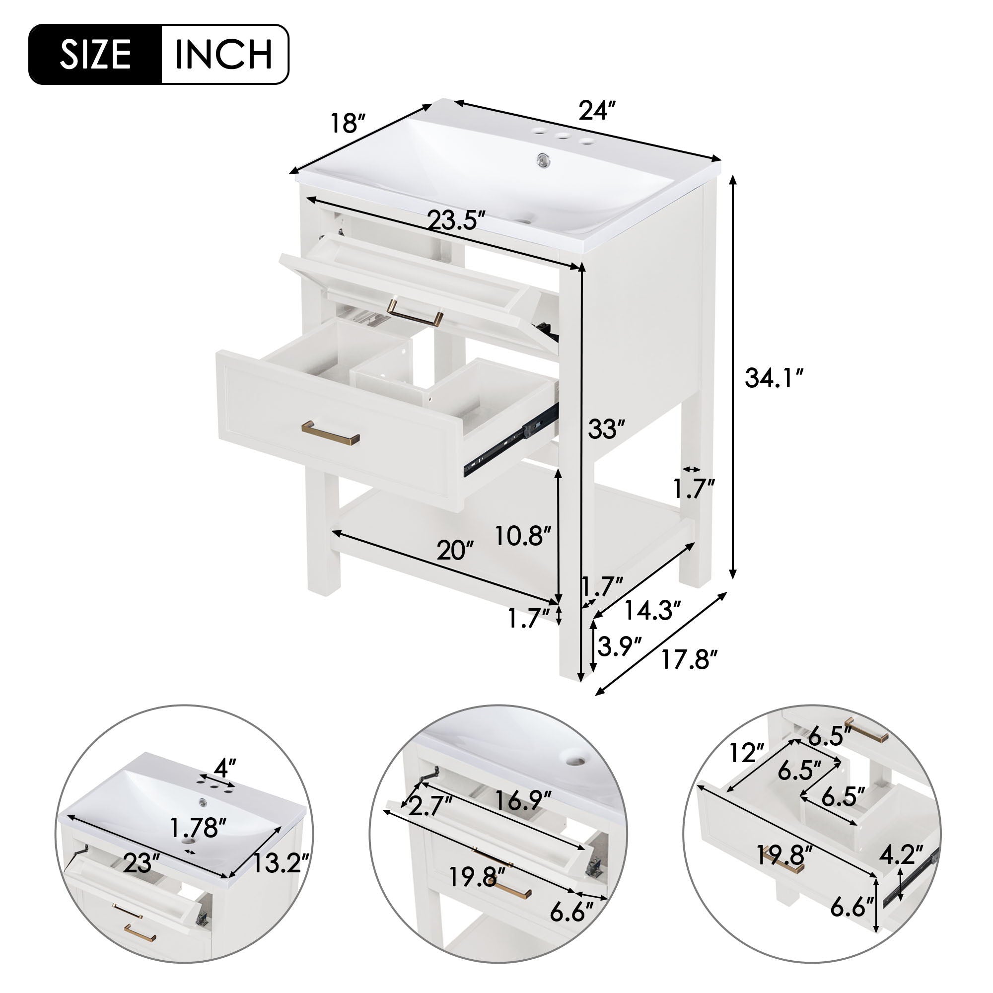 Bathroom Vanity With Top Sink, Modern Bathroom Storage Cabinet With 2 Drawers, Single Sink Bathroom Vanity