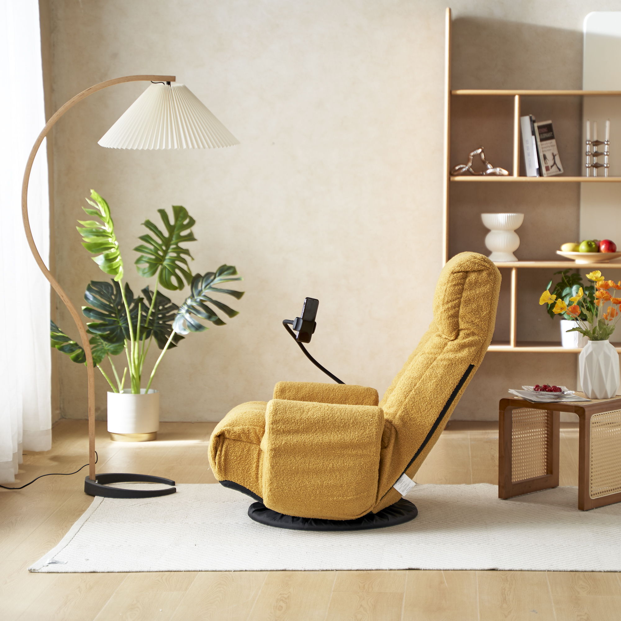 Adjustable Swivel Lounge Chair With 360 Degree Rotating Seat And Headrest Support