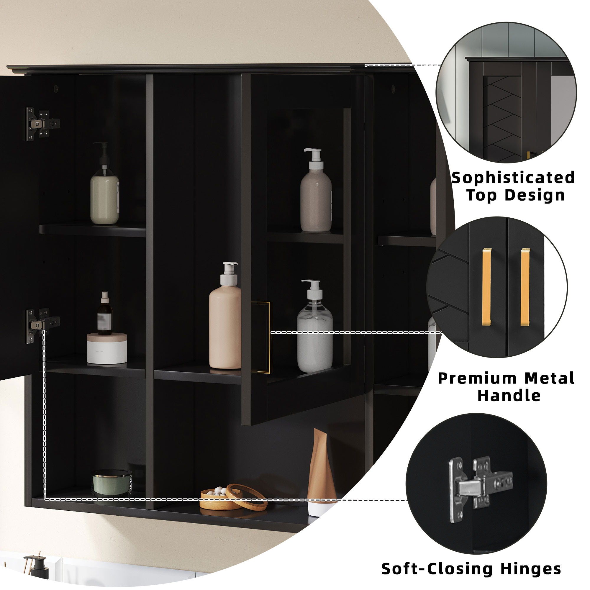 Modern Wall Mounted Medicine Cabinet With Adjustable Shelves, Soft Close Doors, High Define Mirror
