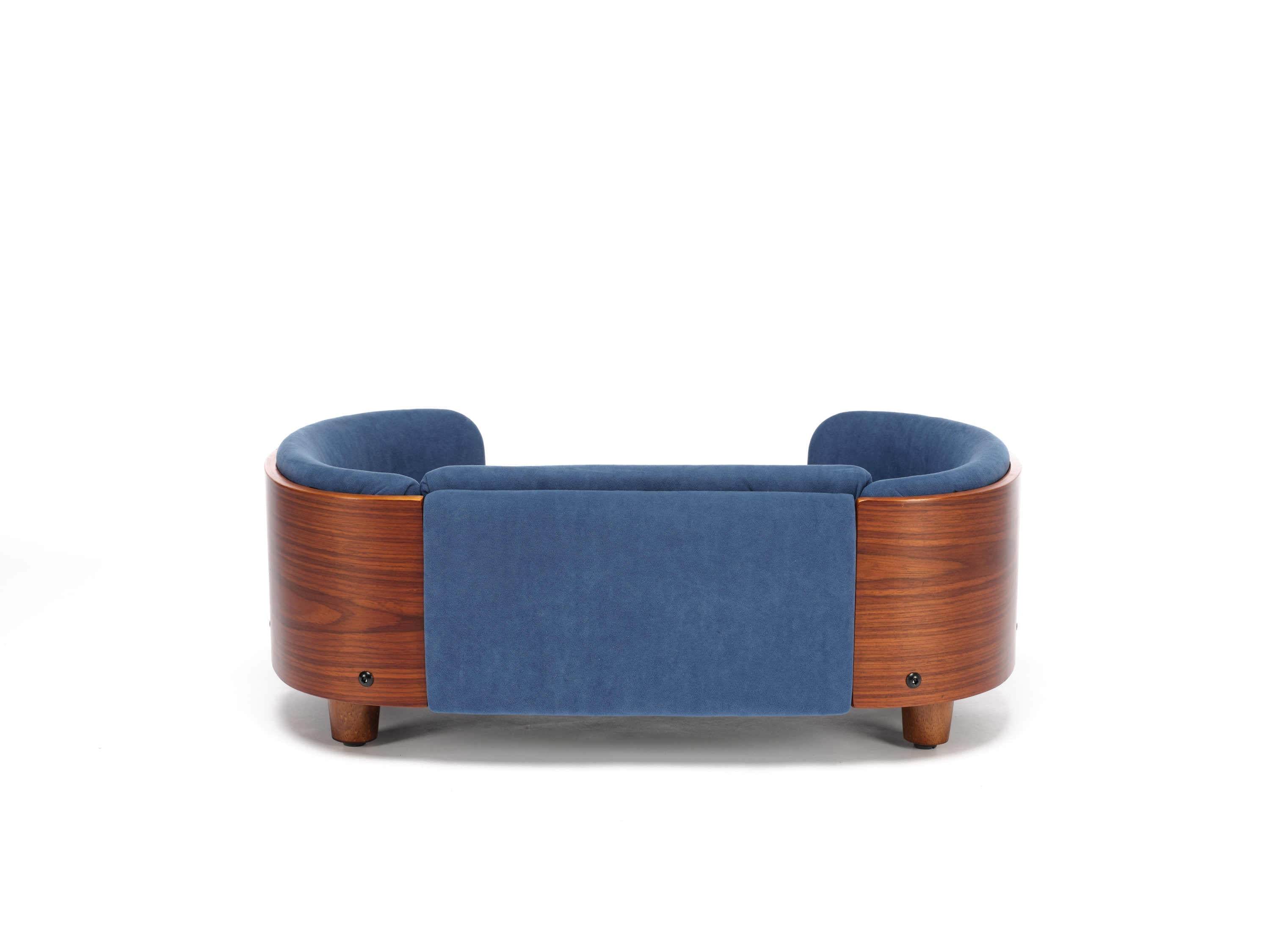 Scandinavian Style Elevated Dog Bed Pet Sofa Velvet Dark Blue Small Size