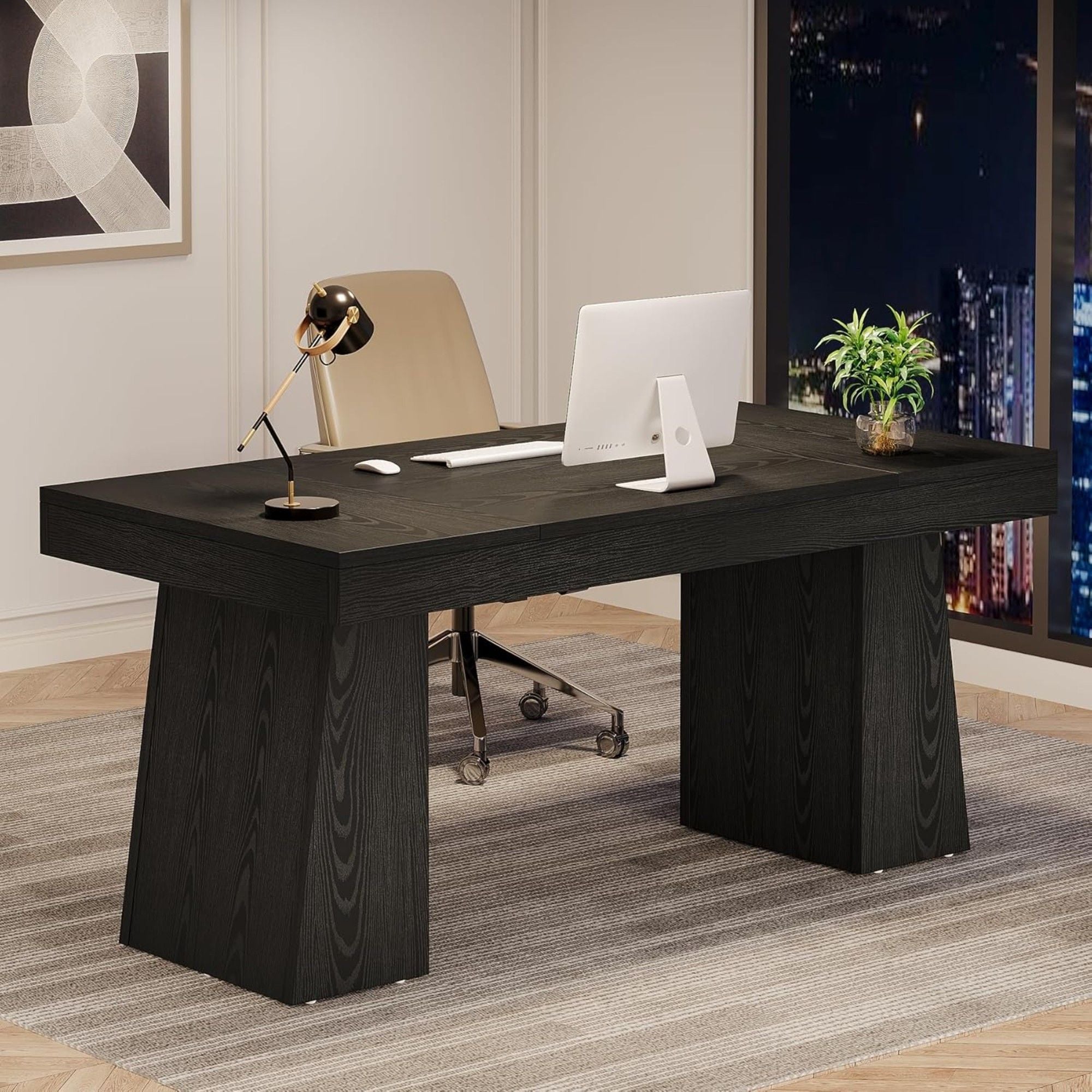 Executive Desk, Workstation With Double Trapezoid Base