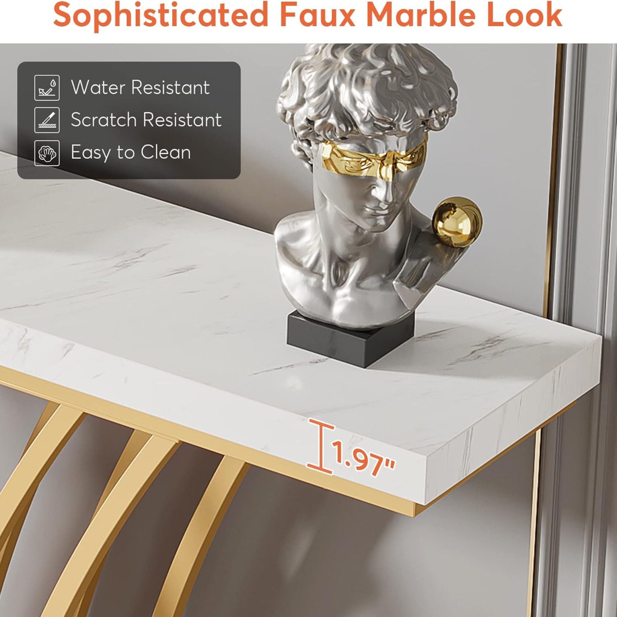 Console Table With Grid Base For Living Hallway - White / Gold