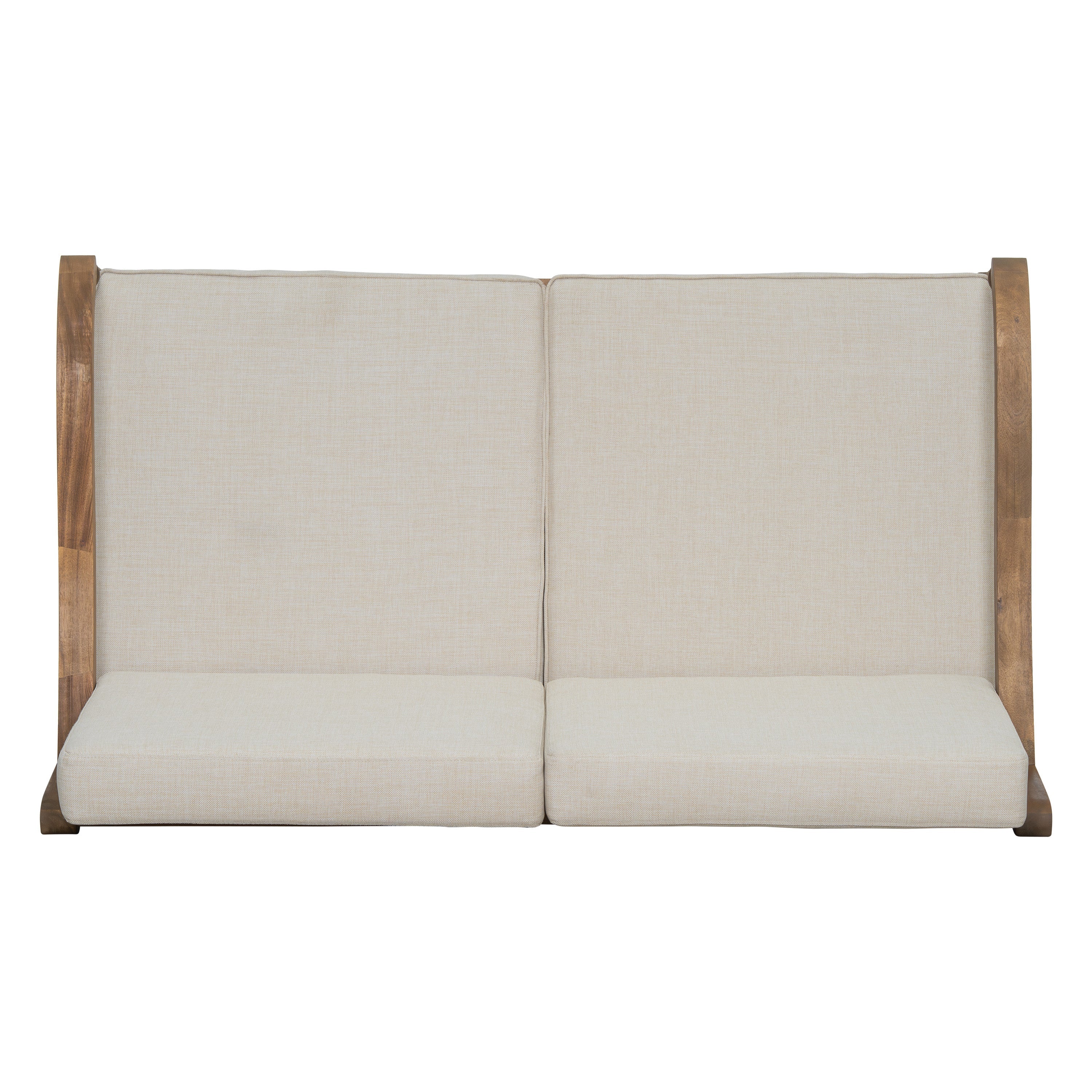 Outdoor Acacia Wood Loveseat with Cushions, Natural Finish with Beige Fabric