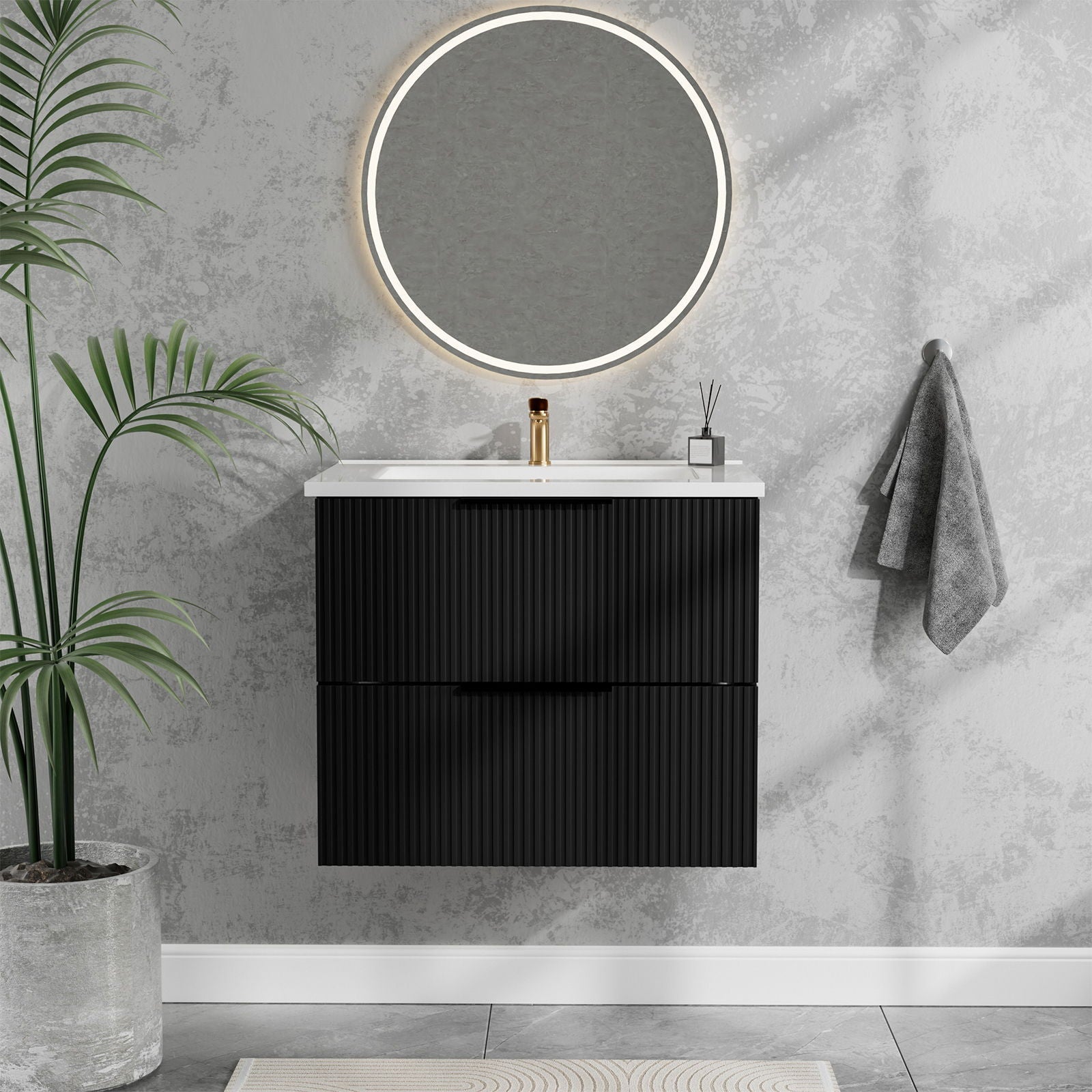 Modern Wall Mounted Floating Bathroom Vanity With Sink And Drawers