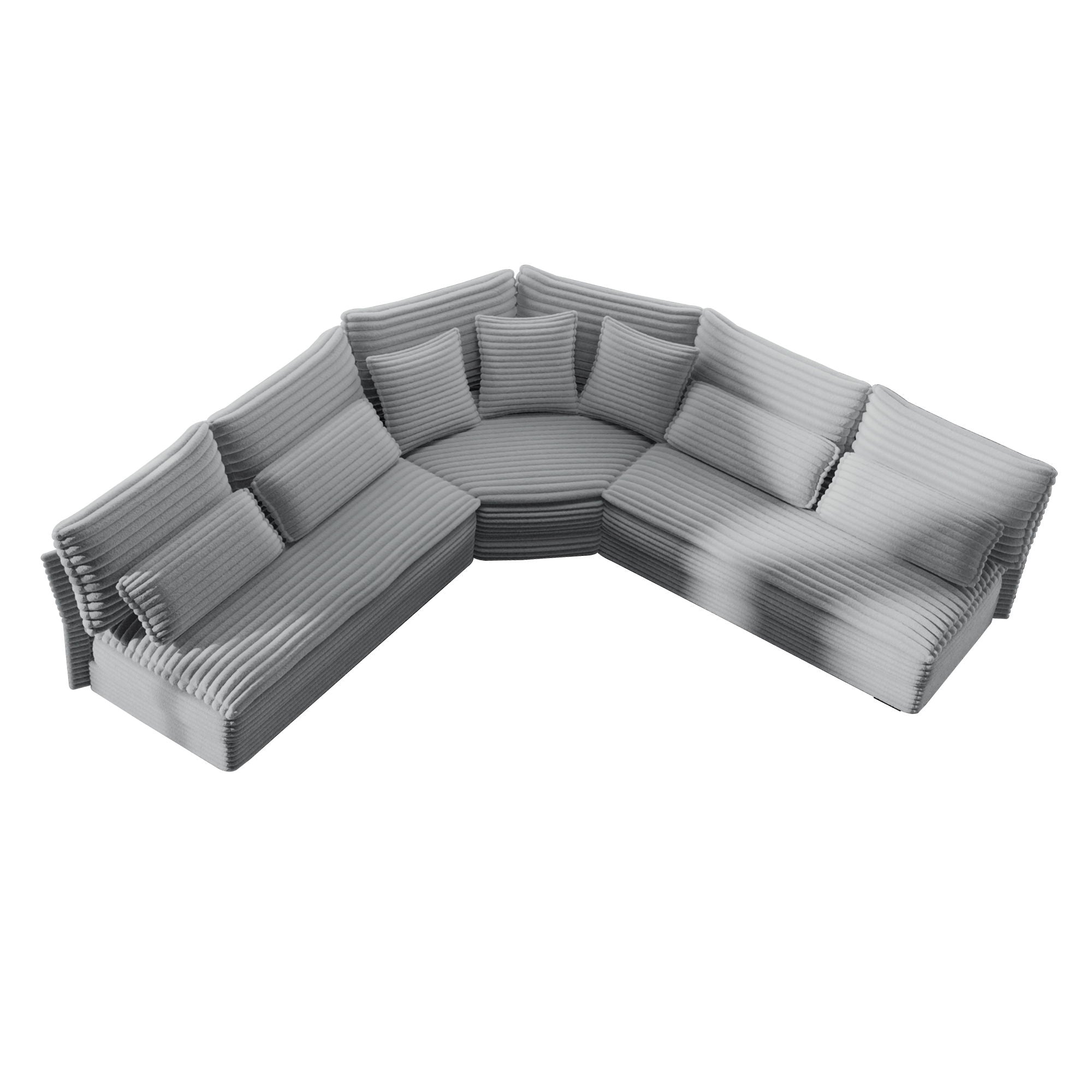 5 Seater L Shaped Sectional Sofa With Curved Corner, 7 Pillows