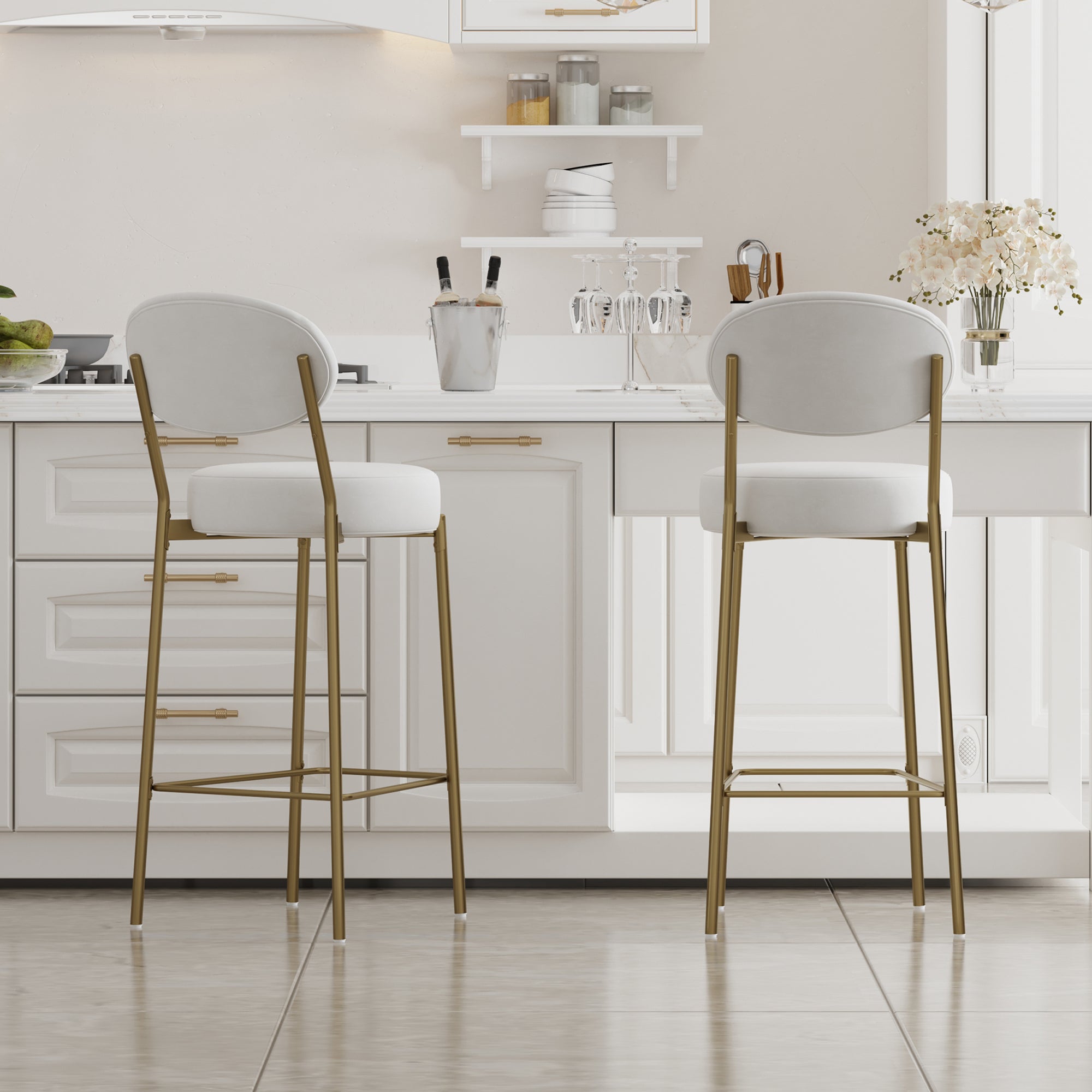29'' Upholstered Velvet Bar Stools with Backrest & Footrest Set of 2
