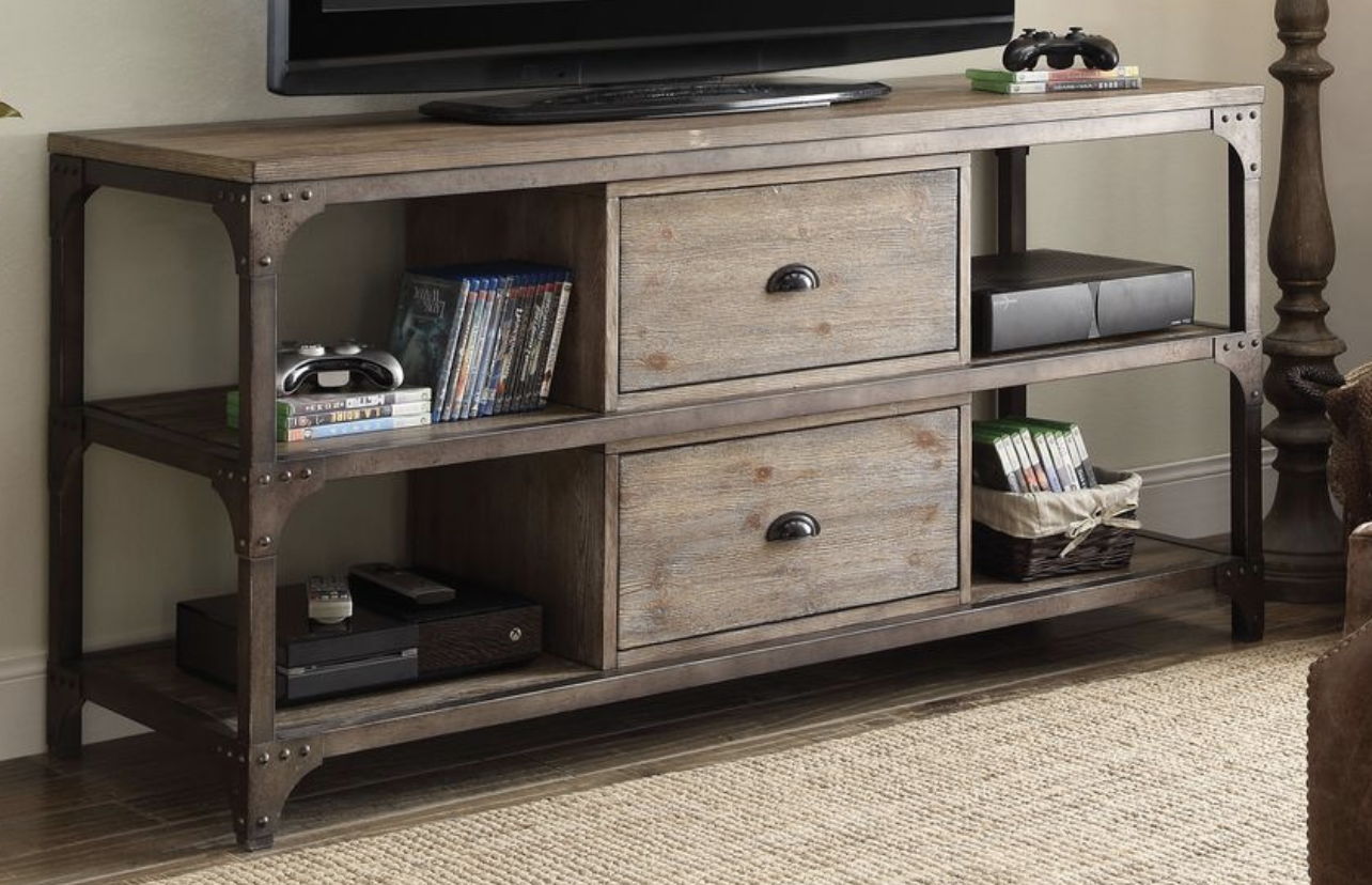 Gorden - TV Stand - Weathered Oak / Antique Silver - Best Buy Furniture