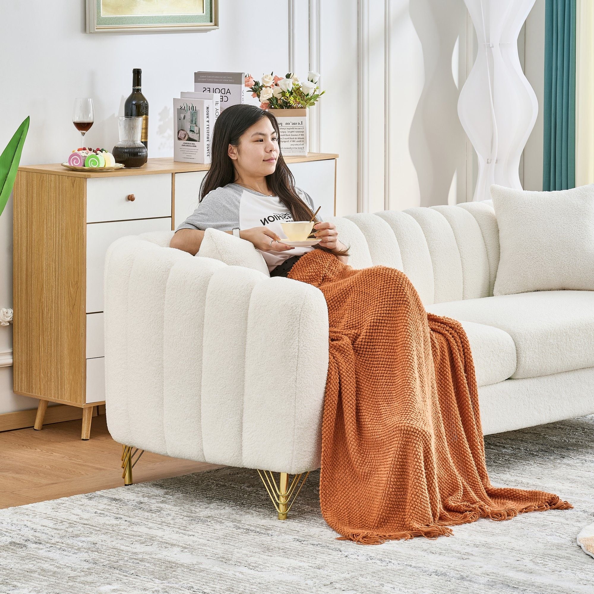 Oversized Sofa, 3 And 3 Seater, Tufted Couch For Living Room - Beige