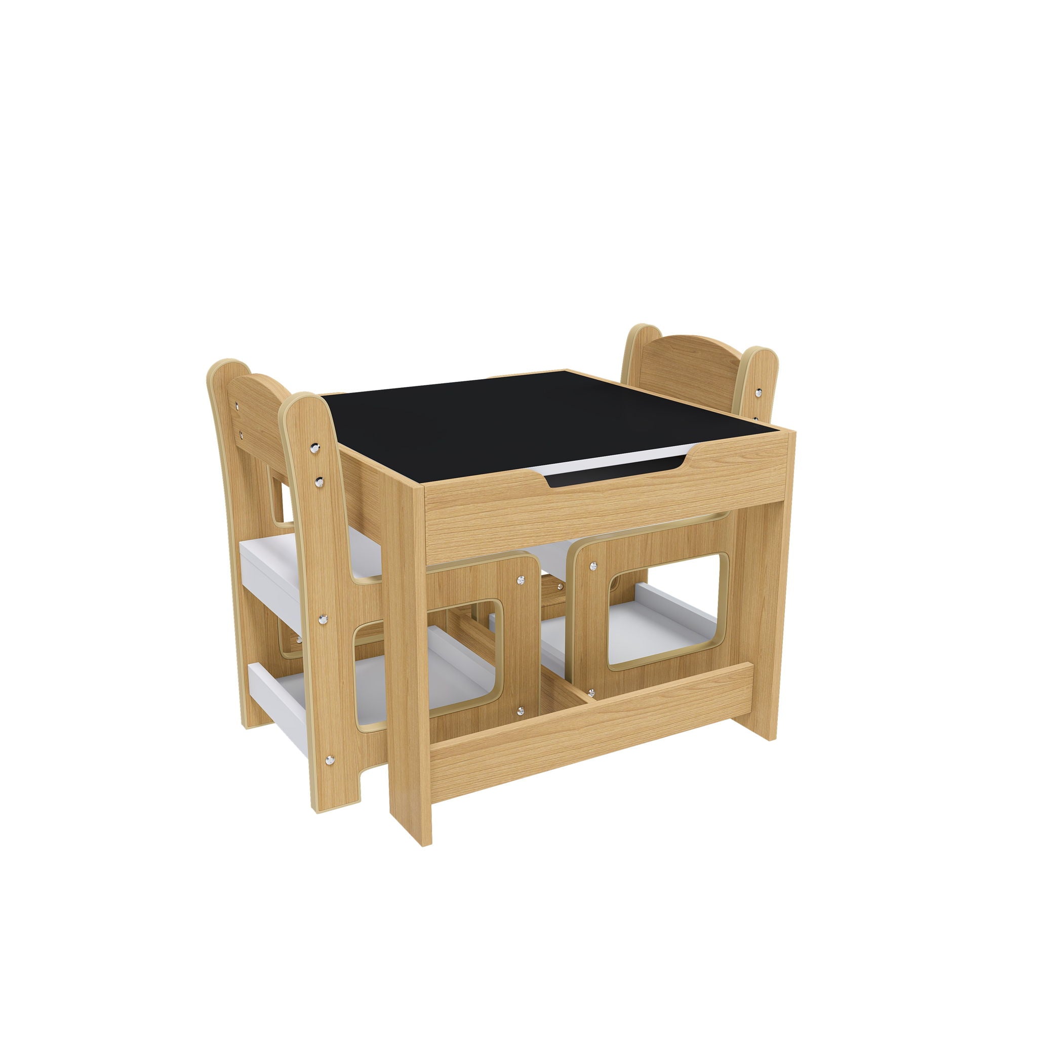 3 In 1 Kids Study Table & Chairs Set Multi Functional Activity Table With Detachable Blackboard Top - Natural Wood - Best Buy Furniture