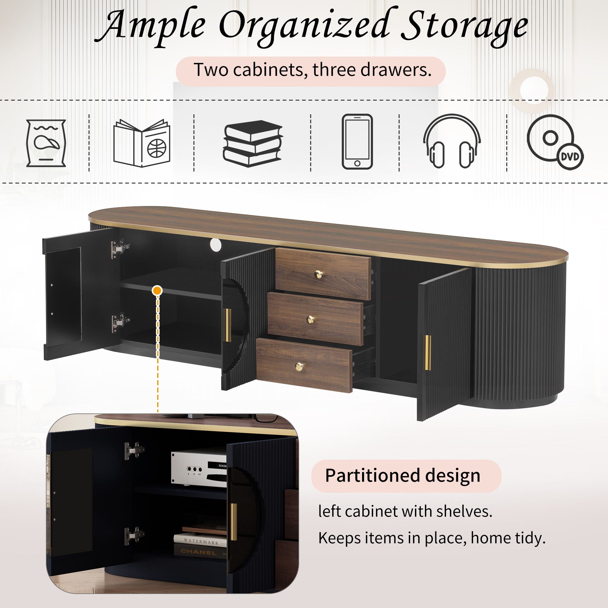 Modern Minimalist TV Stand For TVs Up To 80" With 3 Drawers And 1 Shelf