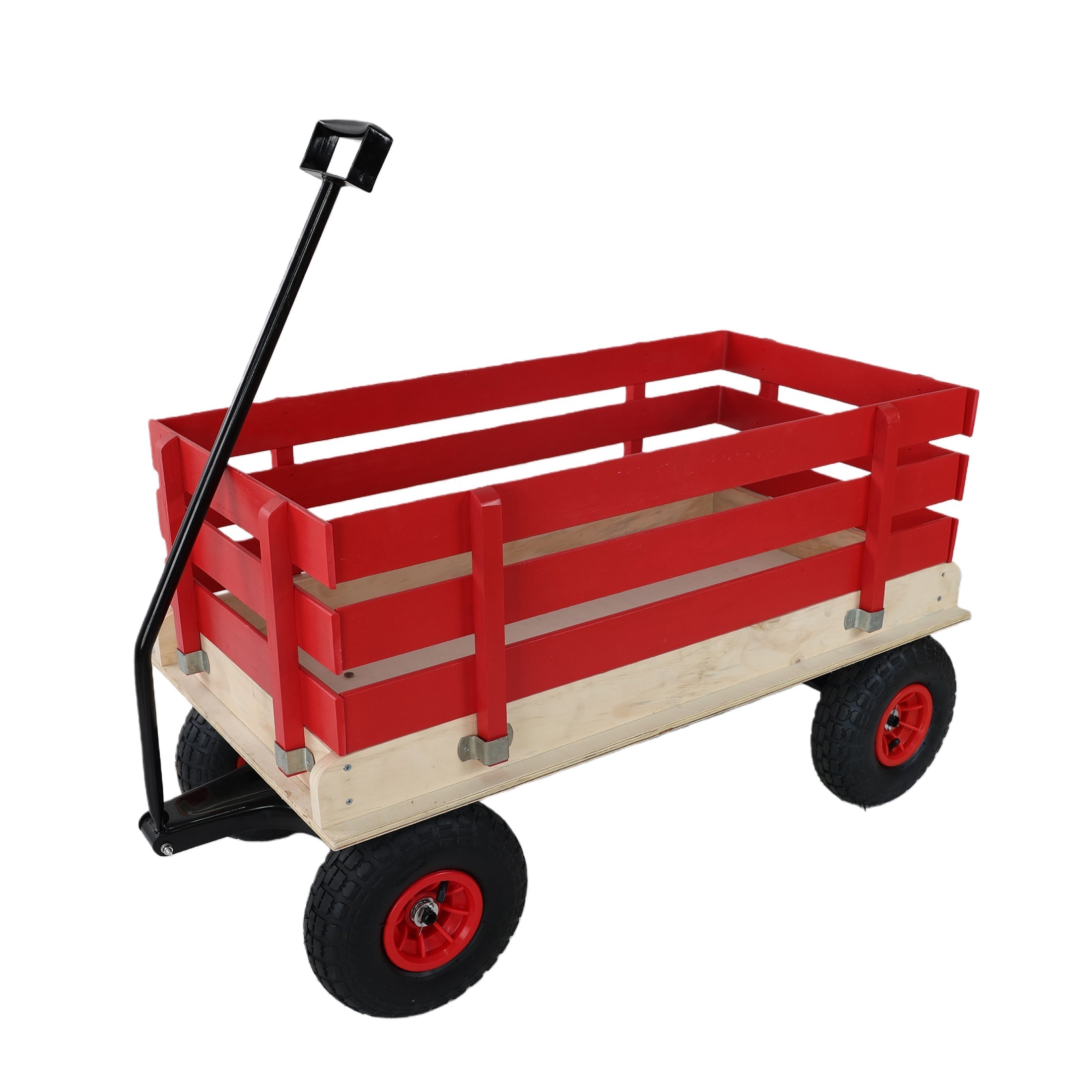 Children's and Garden Wooden Carriage with All-Terrain Inflatable Wheels