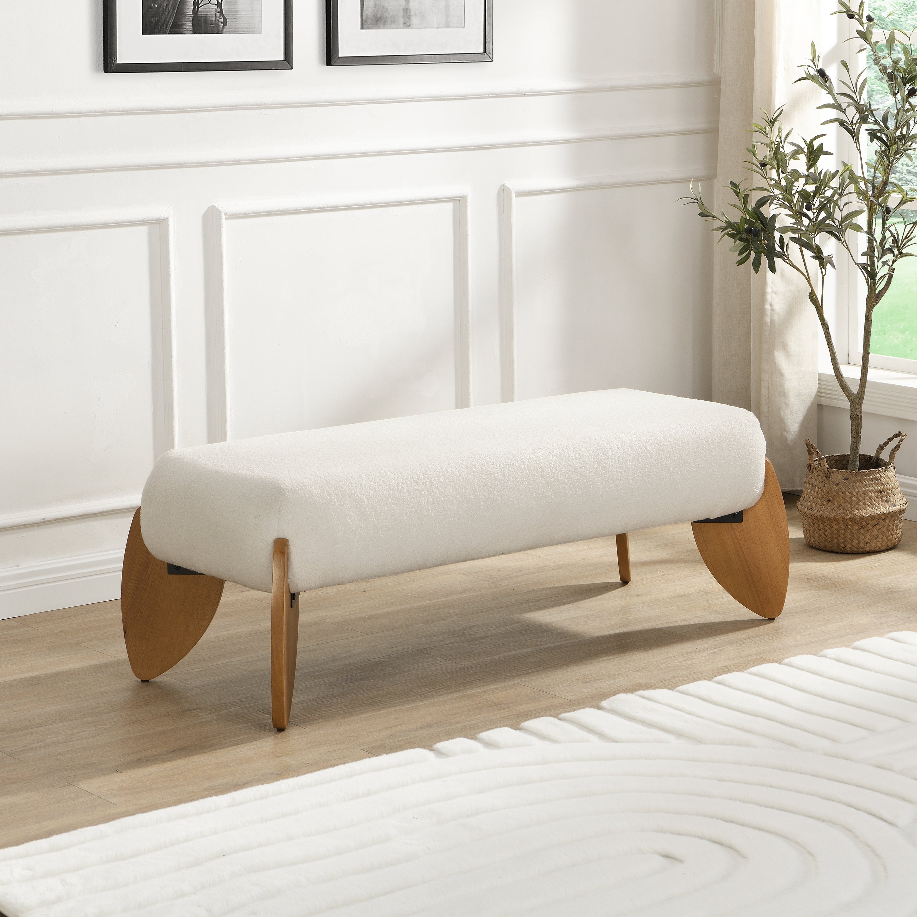 Elegant Long White Bouclé Ottoman - Best Buy Furniture