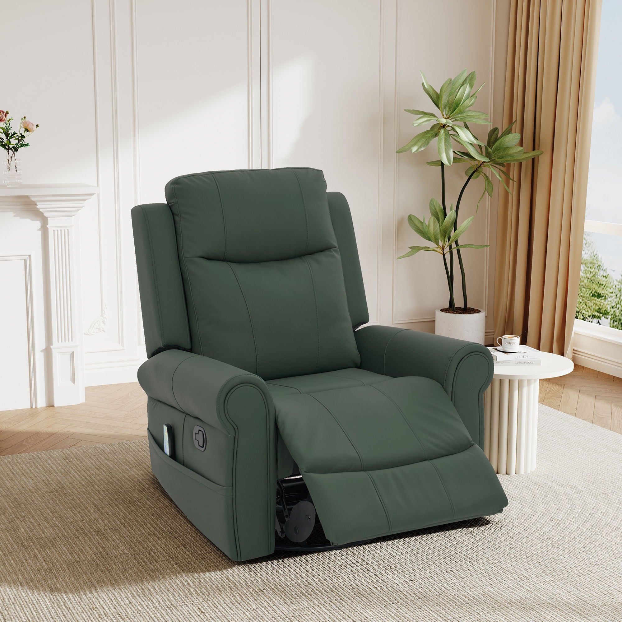 Manual Recliner Chair With 270 Degree Swivel, Massage & Heating, Dual Reclining Positions