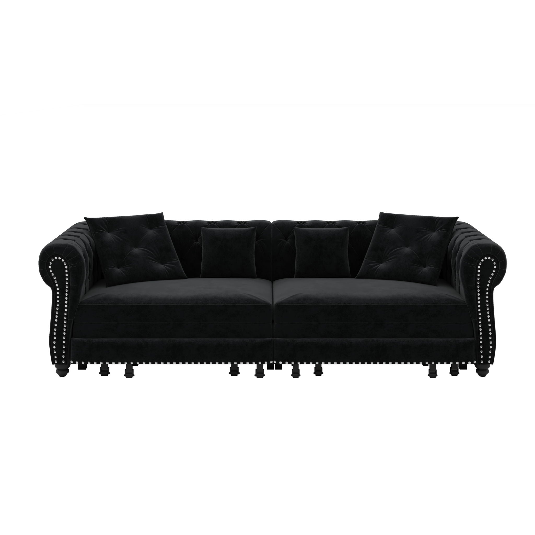 3 In 1 Pull Out Sofa Bed, Convertible Sleeper Sofa Bed, 3 Seater Sofa With Movable Ottoman - Black