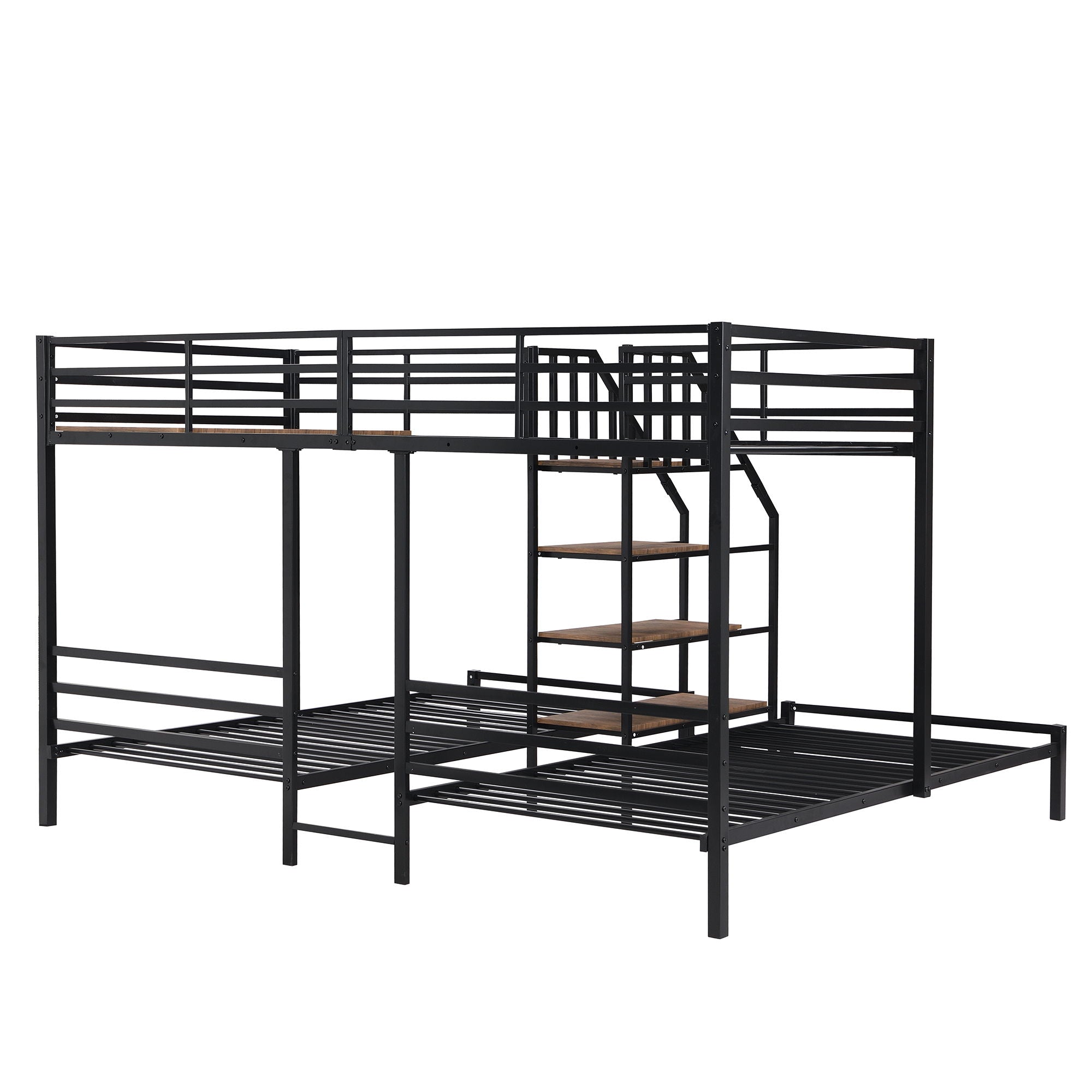 Metal Bunk Bed With Storage Shelves Staircase