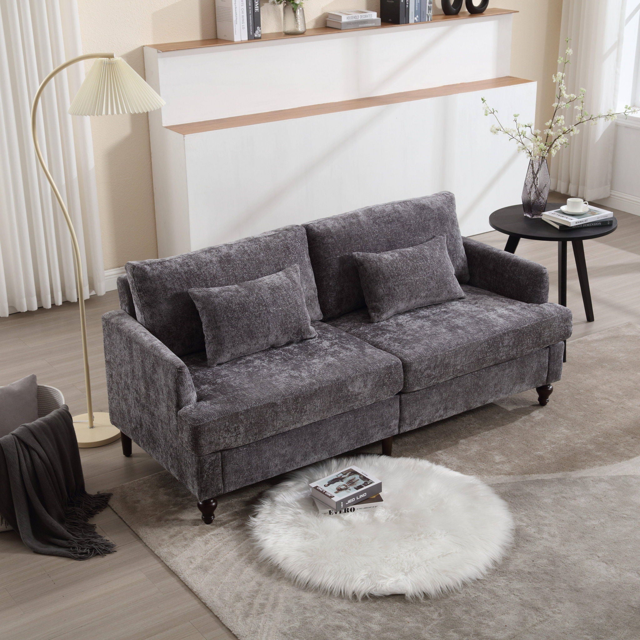 Mid Century Modern Chenille Fabric Loveseat Sofa, 2 Seat Upholstered Couch