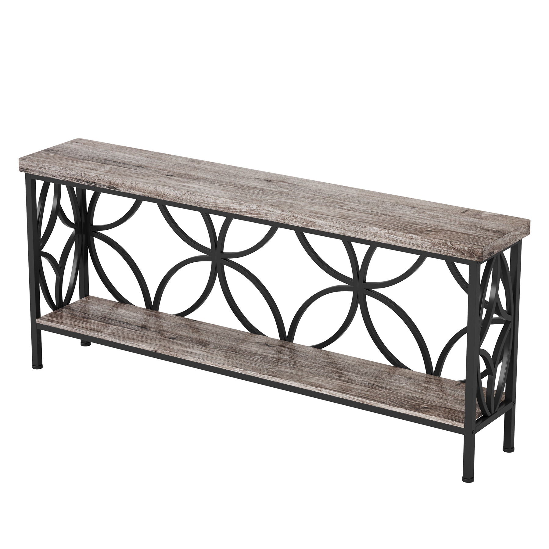 Extra Long Console Table With Open Storage Shelves