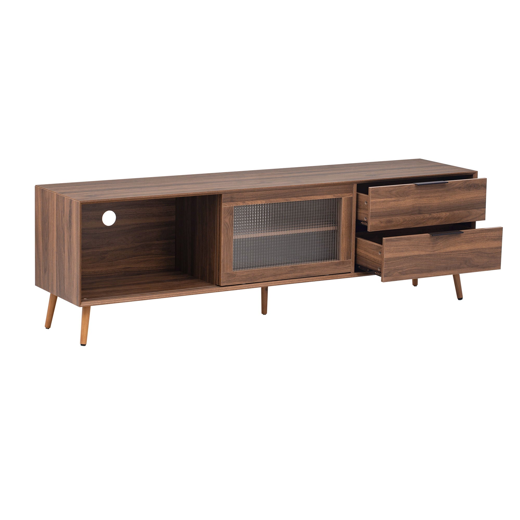 TV Stand, Media Console With 2 Doors, 2 Drawers & Storage Cabinet - Walnut
