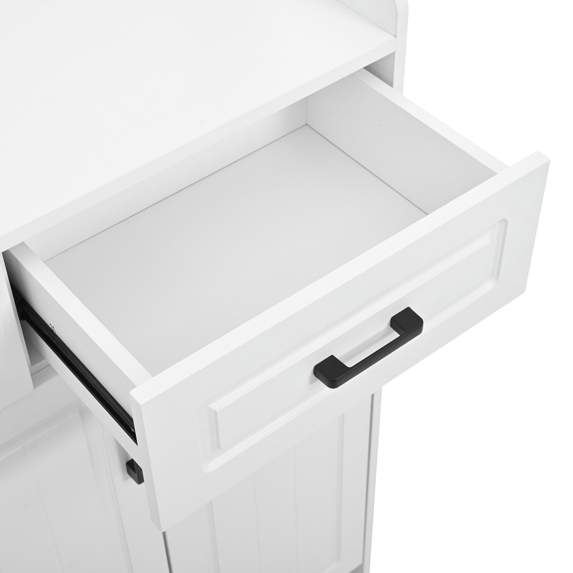 Minimalist 4 Door Shoe Cabinet With Coat Rack, 3 Drawers, 8 Shelves, Metal Hooks And Handles